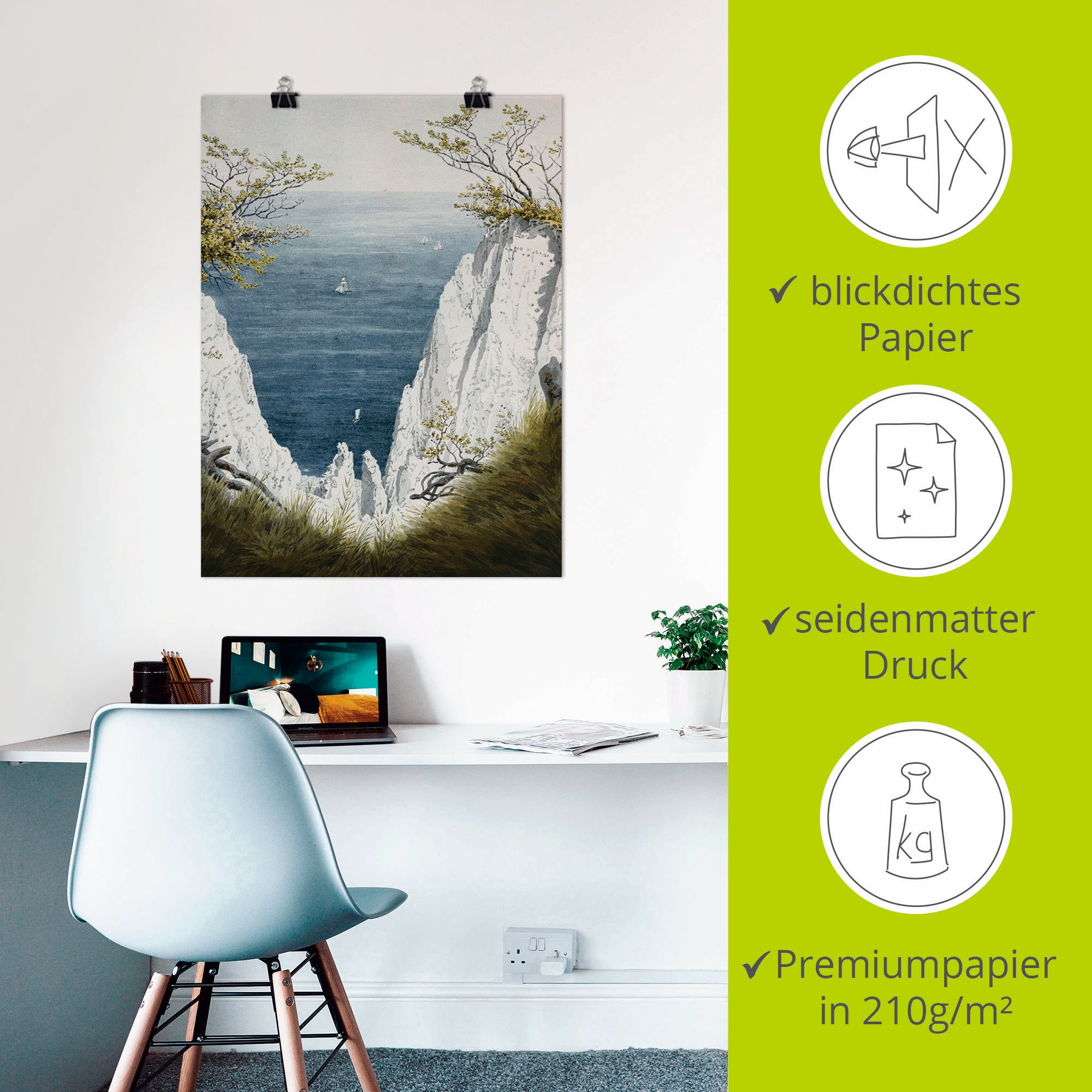 Artland »Kreidefelsen auf Rügen, um 1826« Gewässer 1 Stk. tlg. als Leinwandbild, Poster in verschied. Größen