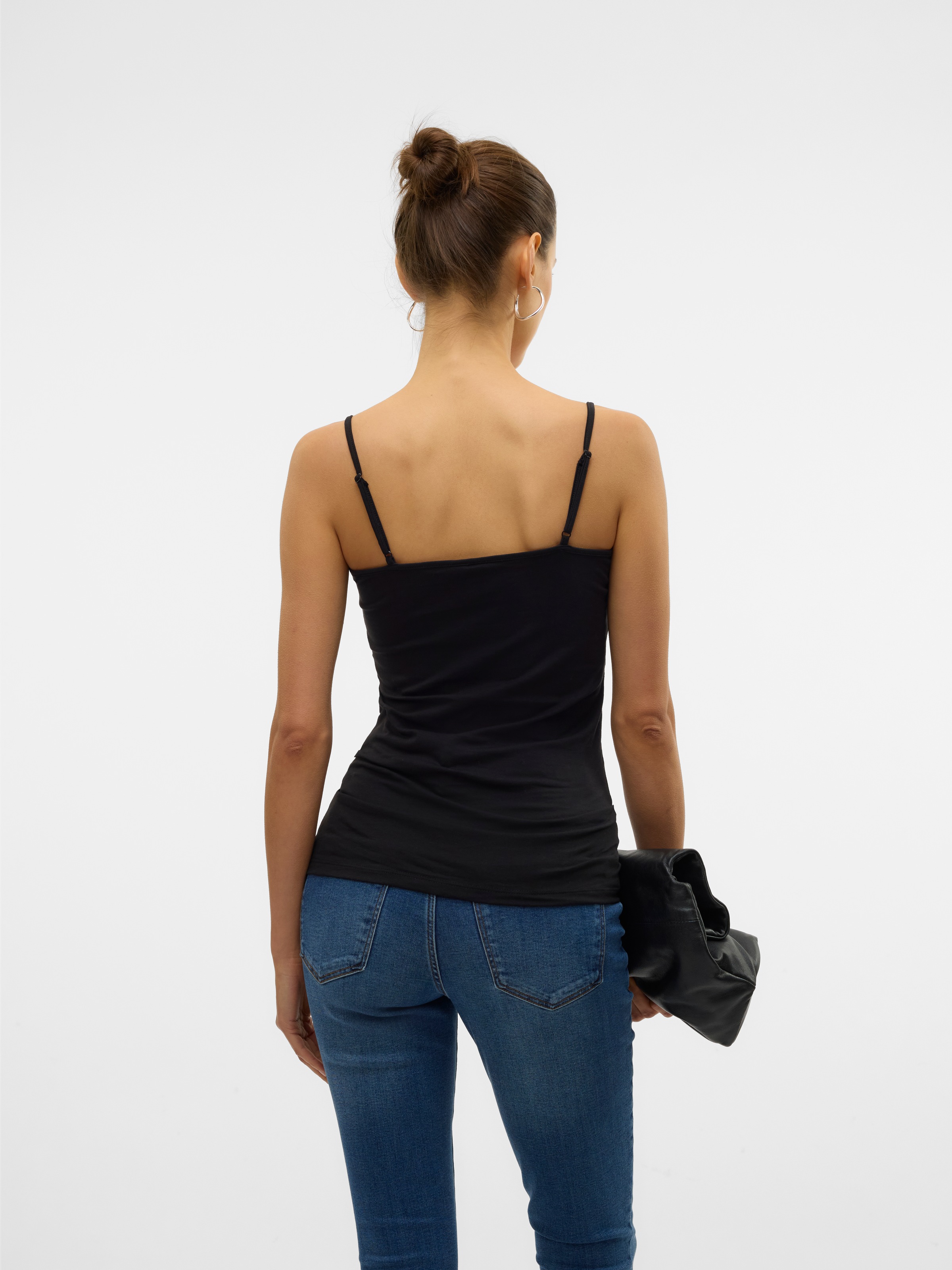 Spaghettitop VERO MODA "VMMAXI", Damen, Gr. L, schwarz, Single Jersey, Obermaterial: 95% Baumwolle, 5% Elasthan, unifarben, figurbetont normal, tiefer V-Ausschnitt, Tops, mit Stretch 3