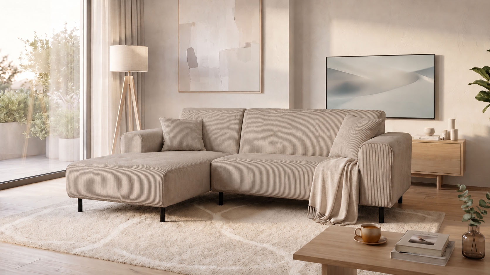 OTTO home Ecksofa "ARROS L-Form mit Wellenunterfederung, Maße B/T/H: 235/163/81 cm" incl. Zierkissen, mit Recamiere rechts/links bestellbar, auch in Cord