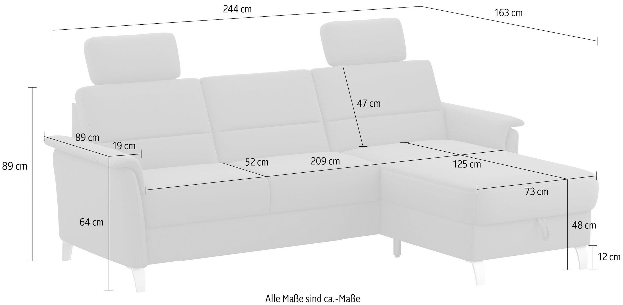 sit&more Ecksofa »Palmera L-Form«, wahlweise mit Bettfunktion und Bettkasten