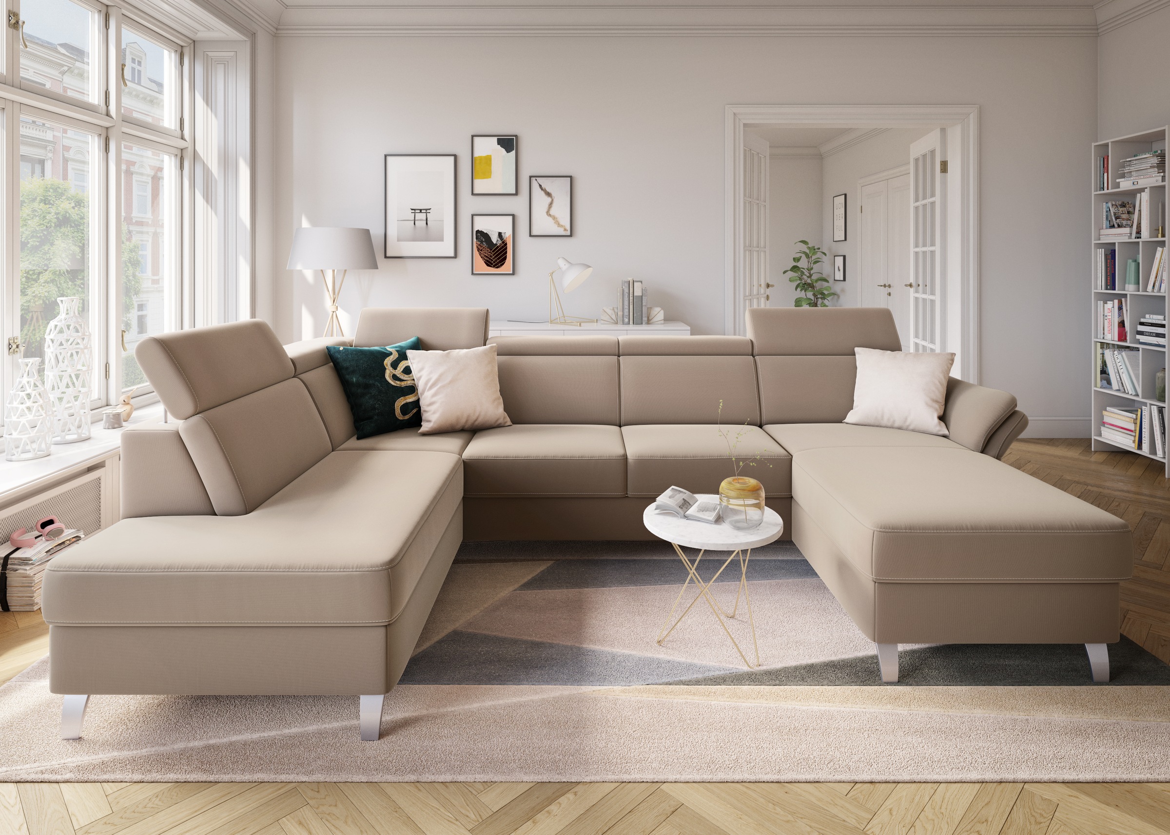 sit&more Wohnlandschaft »Vincenzo U-Form«, inklusive Kopfteilverstellung, wahlweise mit Bettfunktion, Bettkasten