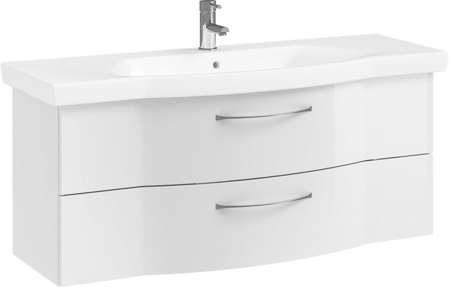 Saphir Badmöbel-Set »6005 Sprint Keramik-Waschtisch mit LED-Spiegelschrank, 122 cm breit«, (2 St.), Waschplatz inkl. Türdämpfer, 3 Türen, 2 Schubladen, Waschtisch Set
