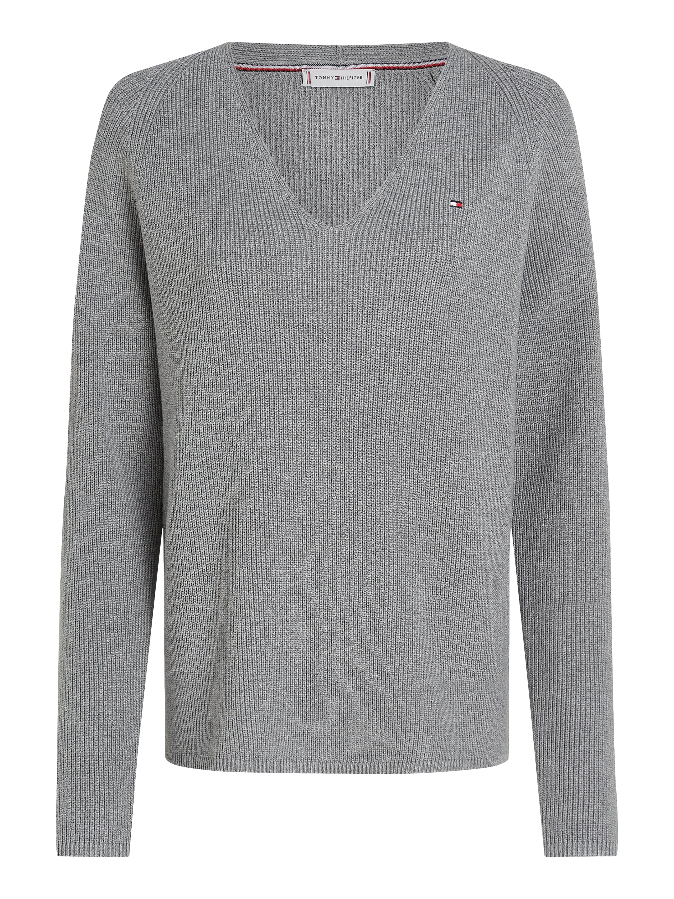 Tommy Hilfiger Strickpullover »CO CARDI STITCH V-NK LS«, mit Logostickerei