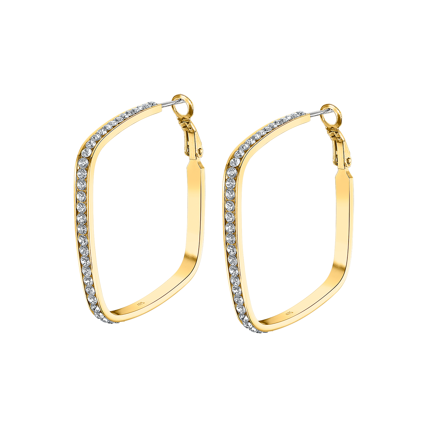 "Paar Creolen LOTUS ""Iconic"", gold (gelbgoldfarben, edelstahlfarben, kristallweiß, kristallweiß), Ohrringe, Damen, 40mm, Edelstahl, mit Glasstein"