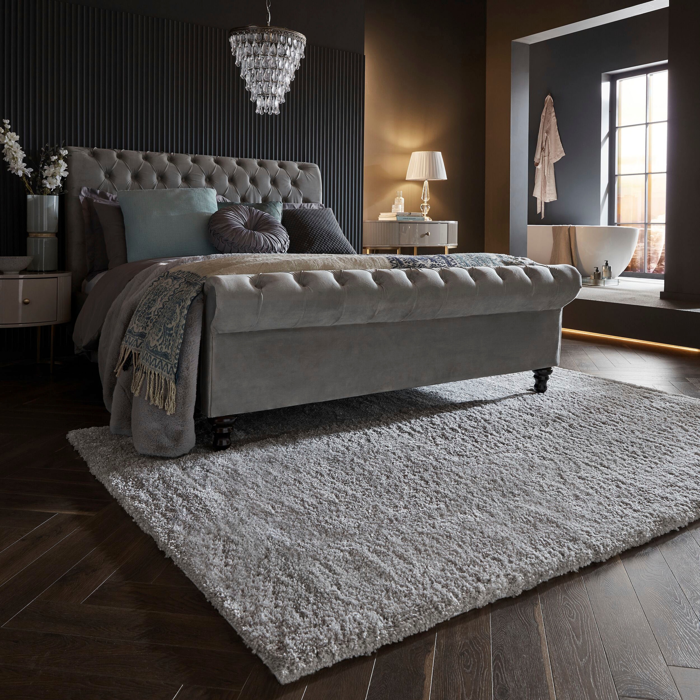 Hochflor-Teppich FLAIR RUGS "Feather", grau, B:80cm H:40mm L:150cm, Kunstfaser, Teppiche