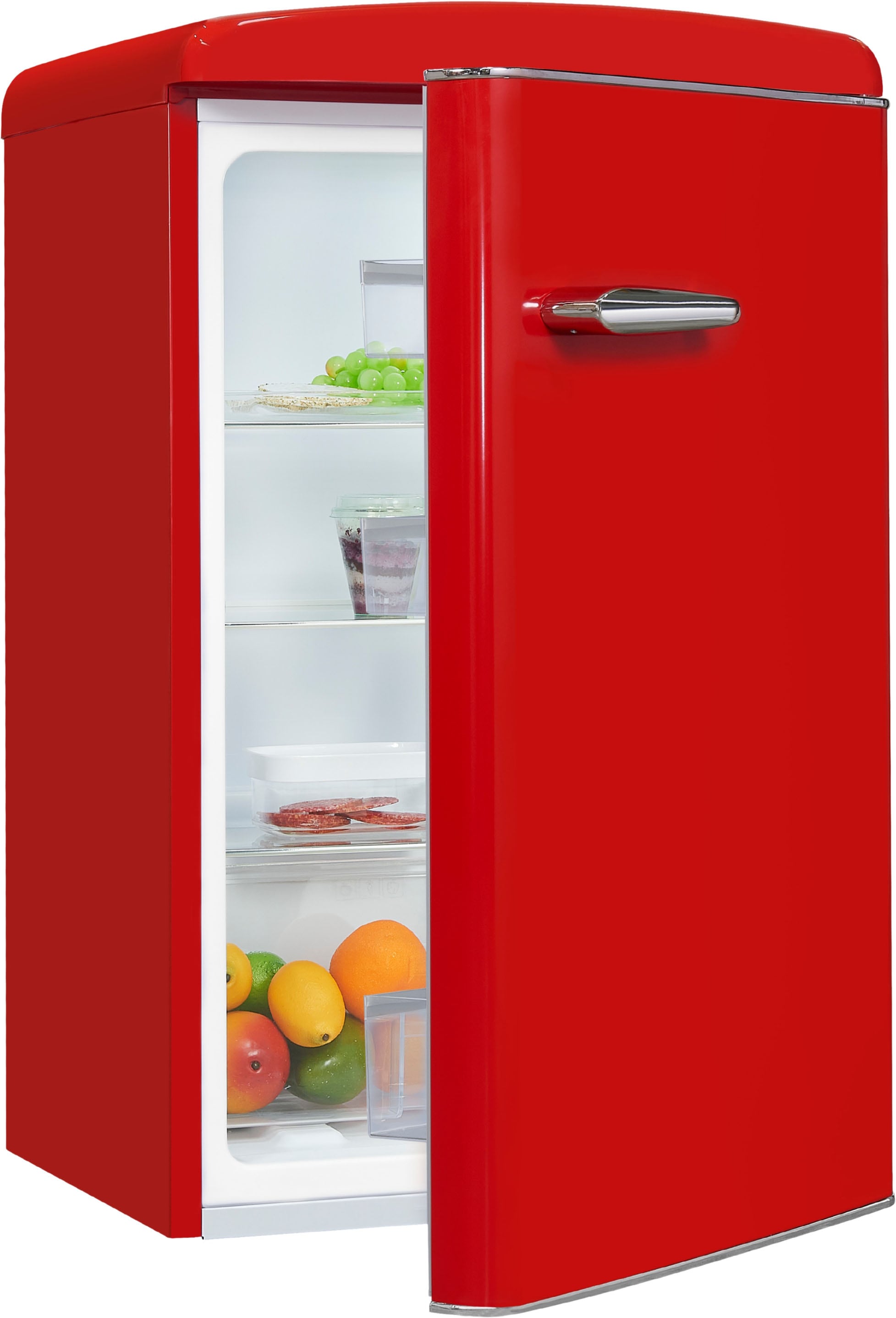 exquisit Kühlschrank »RKS120-V-H-160C rot« 89,5 cm hoch 54,5 cm breit LED-Beleuchtung, verstellbare Glasböden, Retro-Design