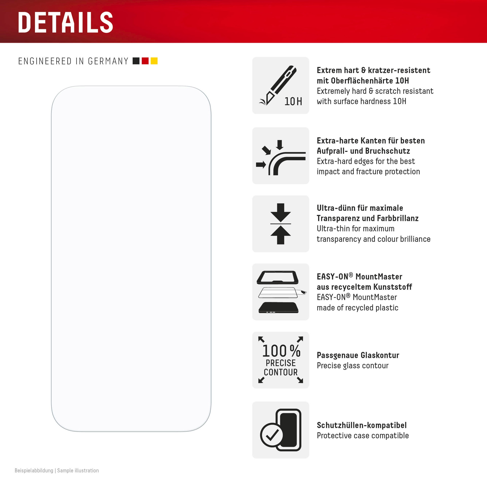 Displex Displayschutzglas »Real Glass Screen Protector + Case mit EASY-ON MountMaster« für Apple iPhone 17 Pro Displayschutzfolie, Schutzfolie, Bildschirmschutz, kratz- & stoßfest
