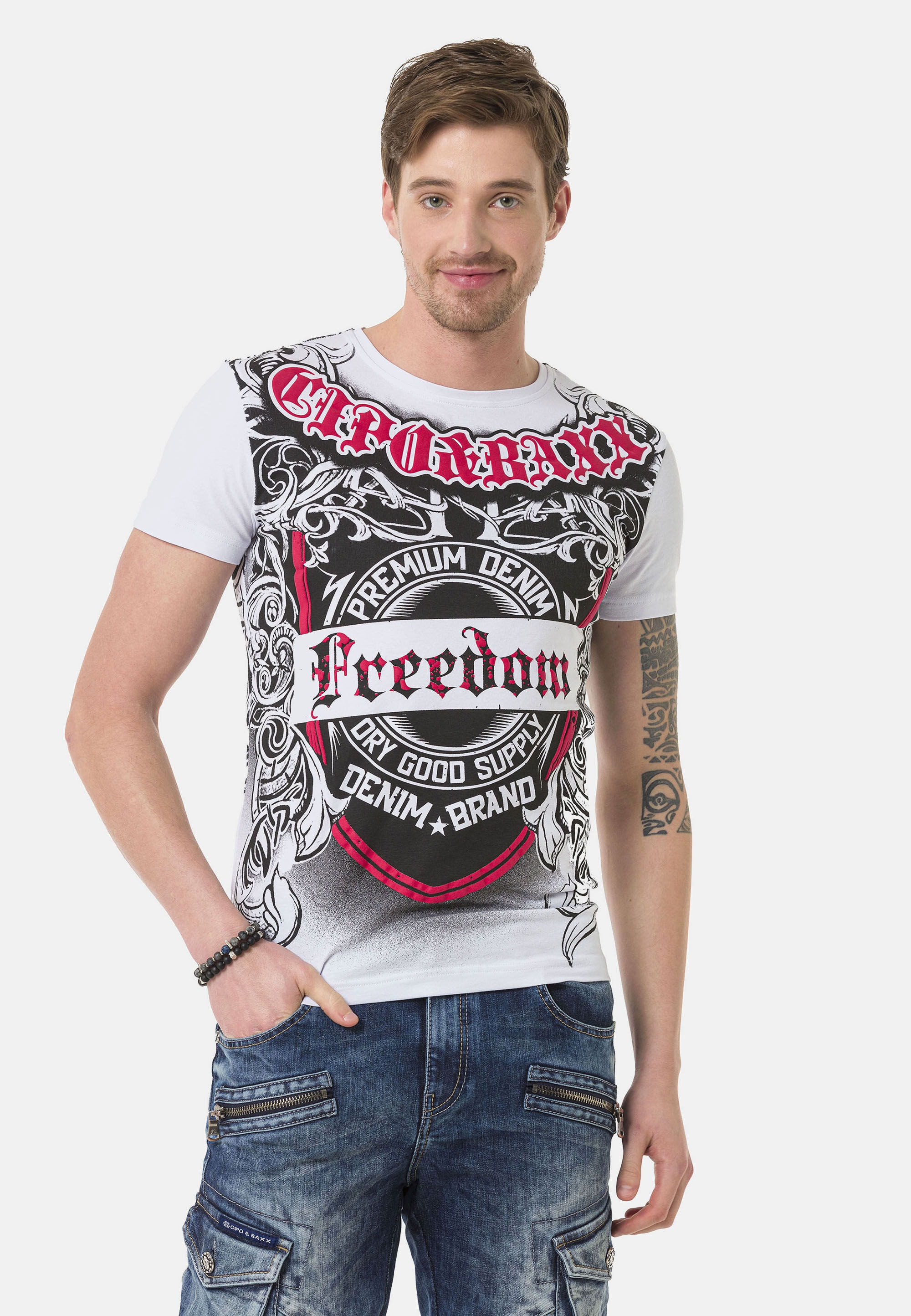Cipo & Baxx T-Shirt "T-Shirt", große Tribal- und Markenprints setzen rockig günstig online kaufen