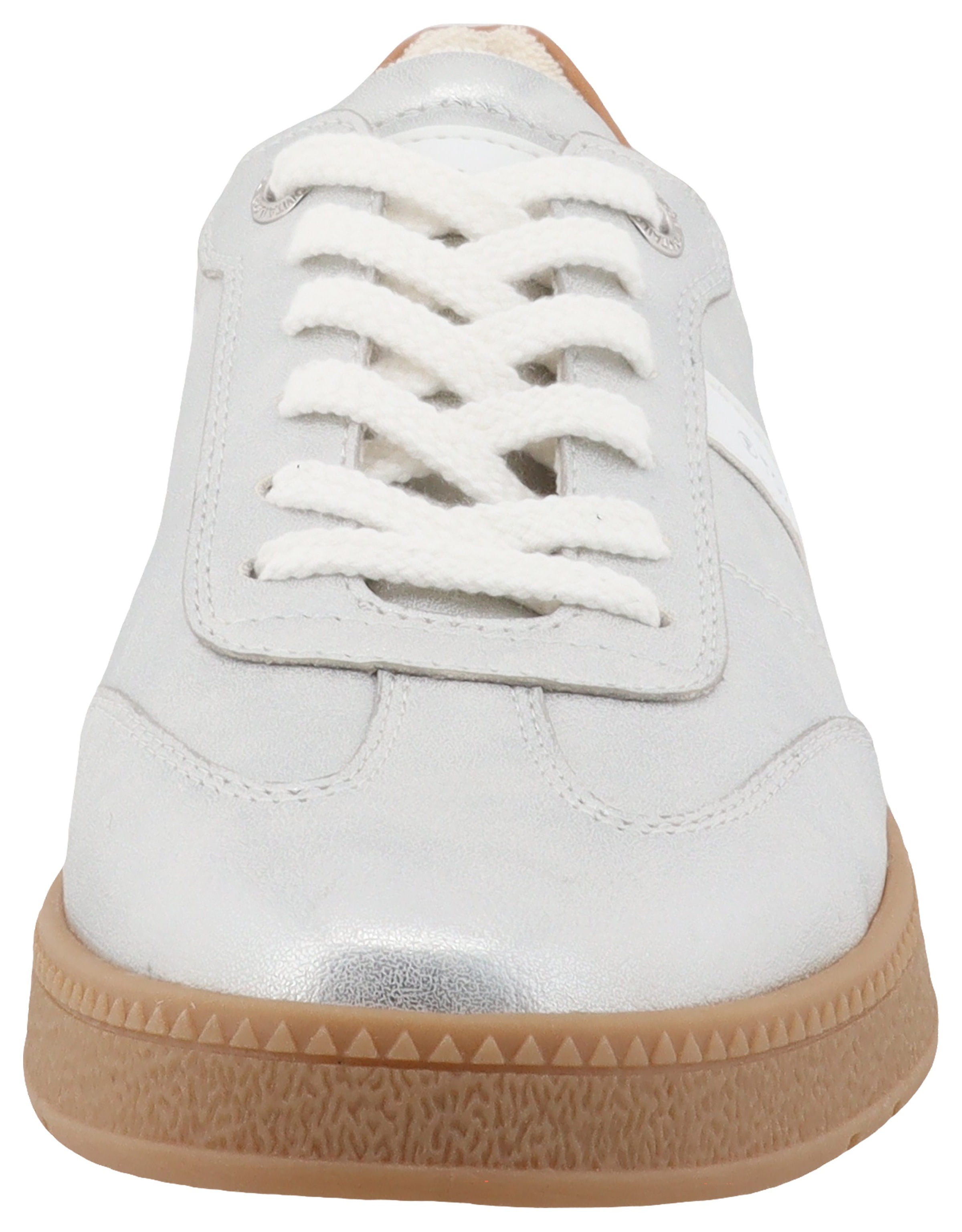 Sneaker TOM TAILOR, Damen, Gr. 38, silber (silber, weiß), Lederimitat, schimmernd, Schuhe Sneaker, Schnürer, Freizeitschuh, Halbschuh mit Kontrastbesatz an der Ferse 3