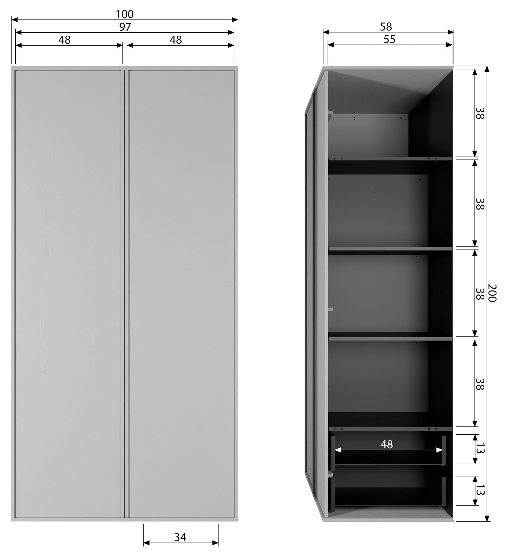 WOOOD Garderobenschrank »Grenen Dakargrau«, H 200 cm x B 100 cm x T 58 cm