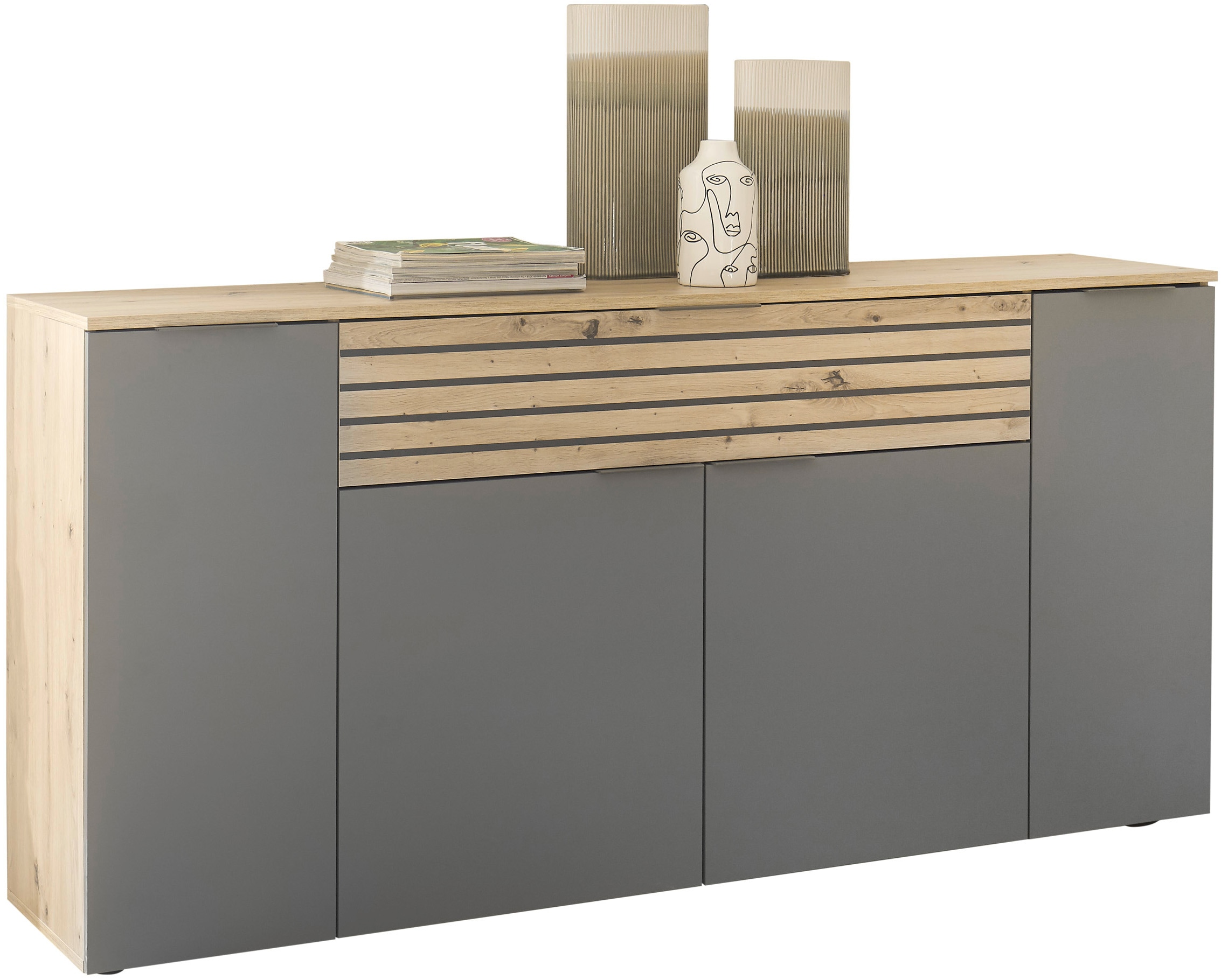 HBZ Sideboard »BZ 5110«, (1 St.), weiß oder Grau, Wohnzimmerschrank mit Absetzungen in Eiche Artisan