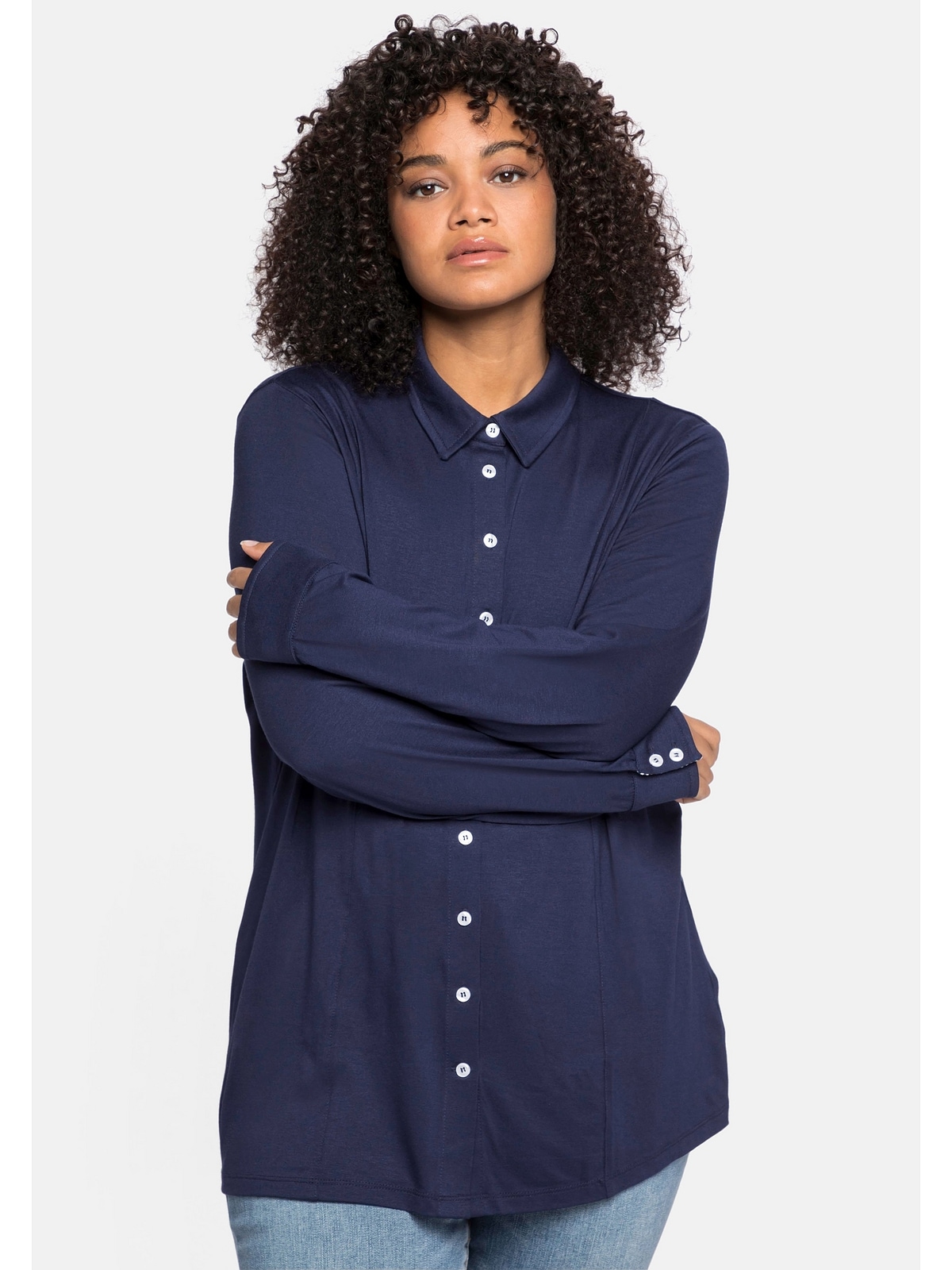 Langarmshirt für Sheego BAUR Größen«, »Große in | aus Viskosejersey Blusenform, kaufen