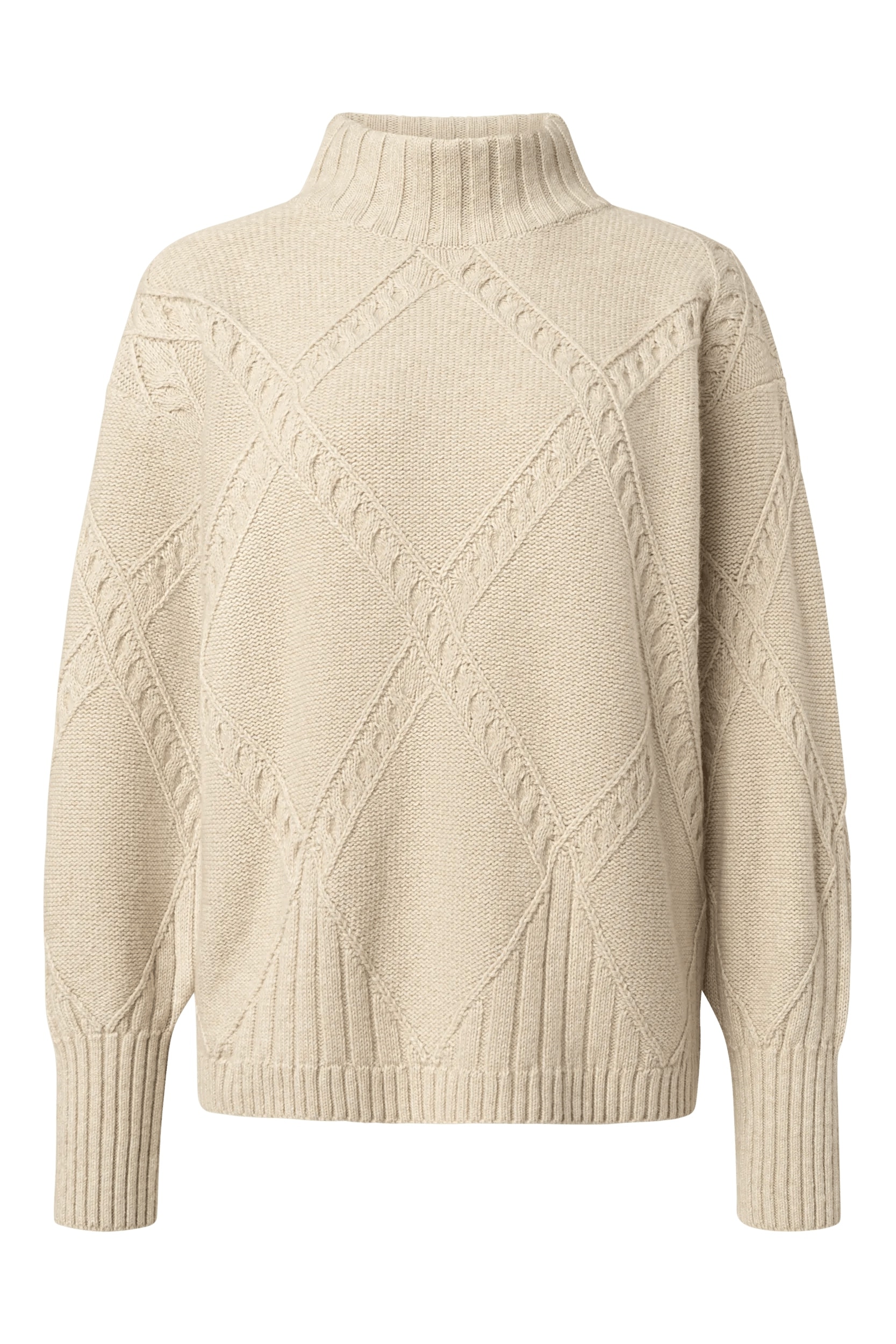 JOOP Stehkragenpullover "Konfia" Rautenmuster mit integrierten Zopfstrickdetails, breite Rippbündchen