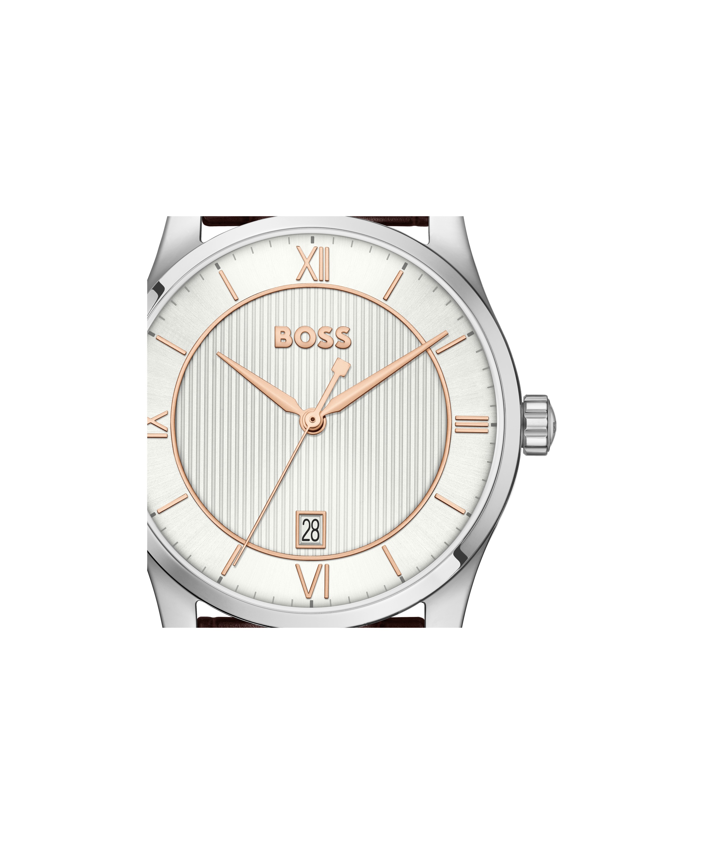 BOSS Quarzuhr »PRINCIPLE« Armbanduhr, Damenuhr, Herrenuhr, Lederarmband, analog, Tag
