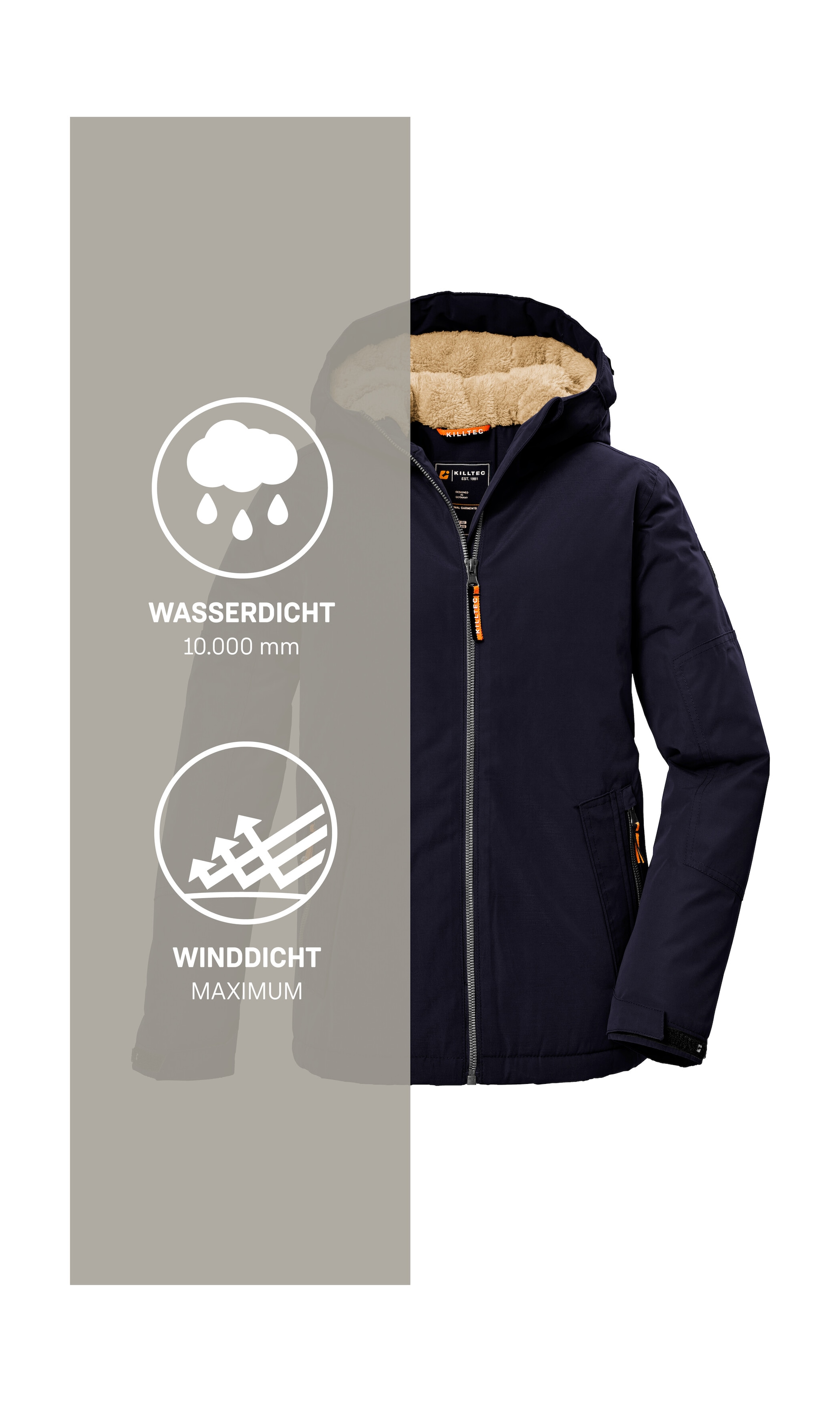 Killtec Funktionsjacke »KOW 377 BYS JCKT« Wasserdichte Funktionsjacke mit Kapuze, warmem Futter und Kinnschutz