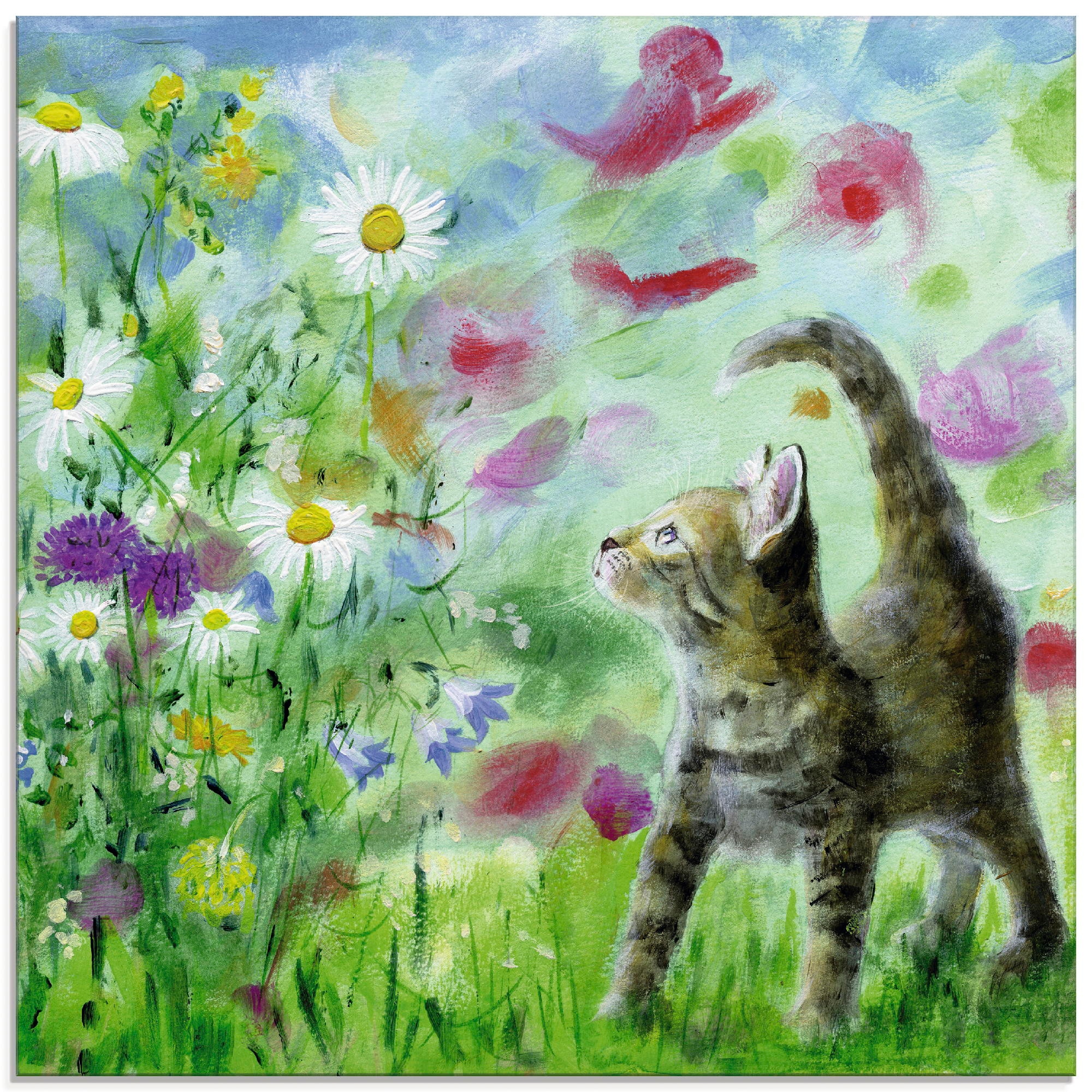 Artland Glasbild »Sommerwiese mit Kätzchen«, Haustiere, (1 St.), in  verschiedenen Größen kaufen | BAUR