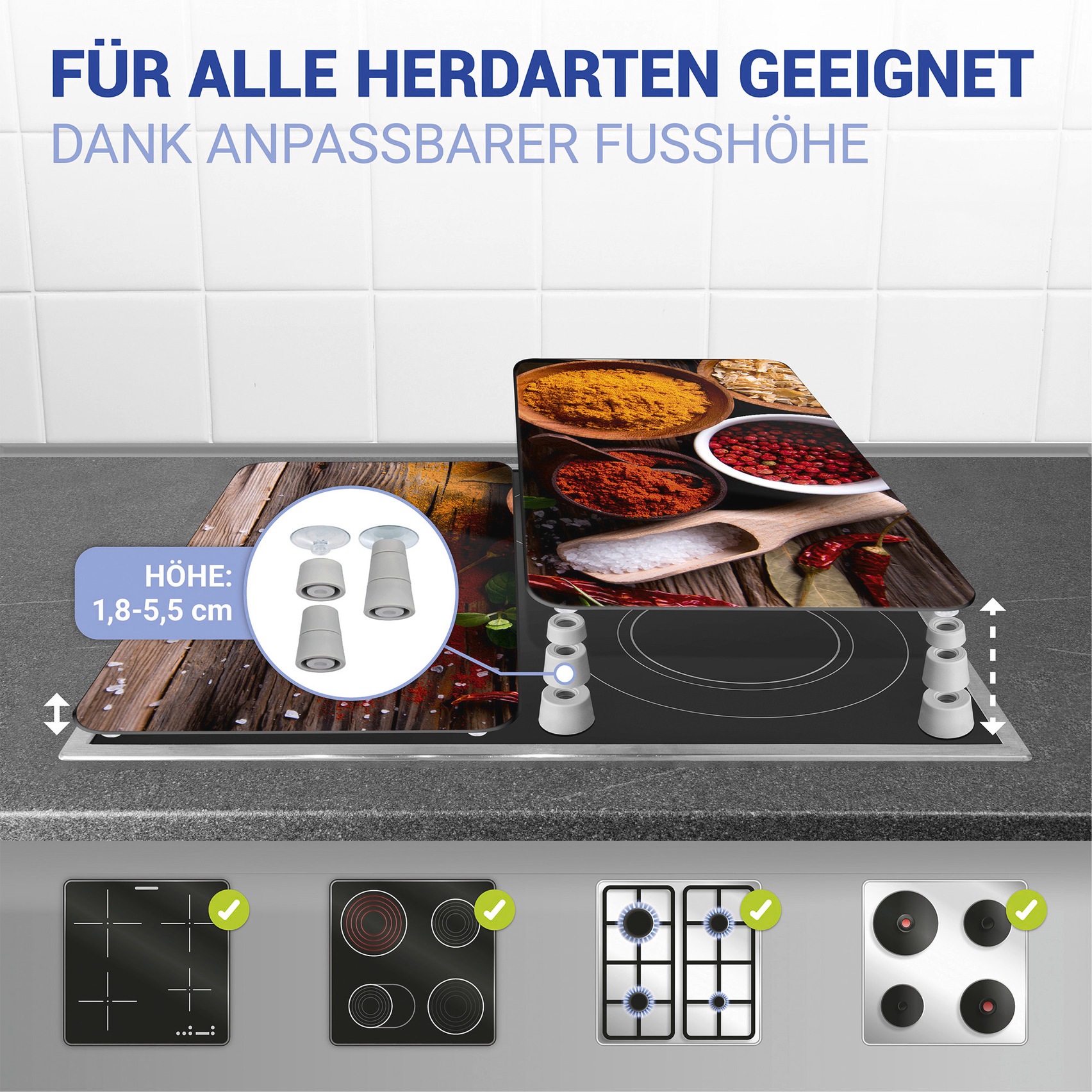 WENKO Herd-Abdeckplatte »Universal Modell Gewürze«, (Set, 2 tlg.), Herdabdeckung für alle Herdarten, kratzfest, mit rutschfesten Füßen