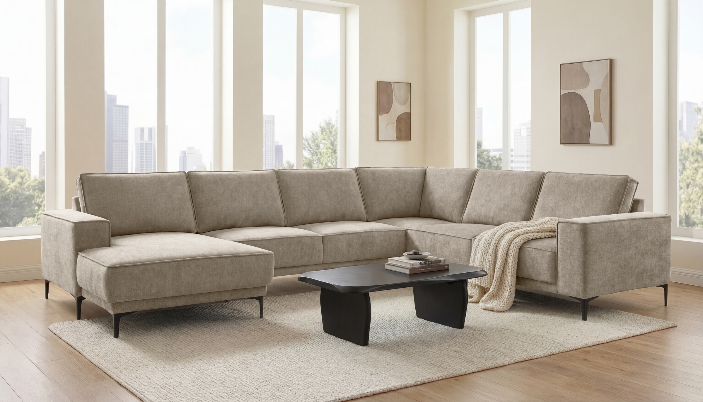 OTTO home Wohnlandschaft »OLAND Bouclé U-Form, XXL, B: 342 cm, Skandi-Design« Skandi-Design in Struktur, Flachgewebe, Luxus-Microfaser, Boucle