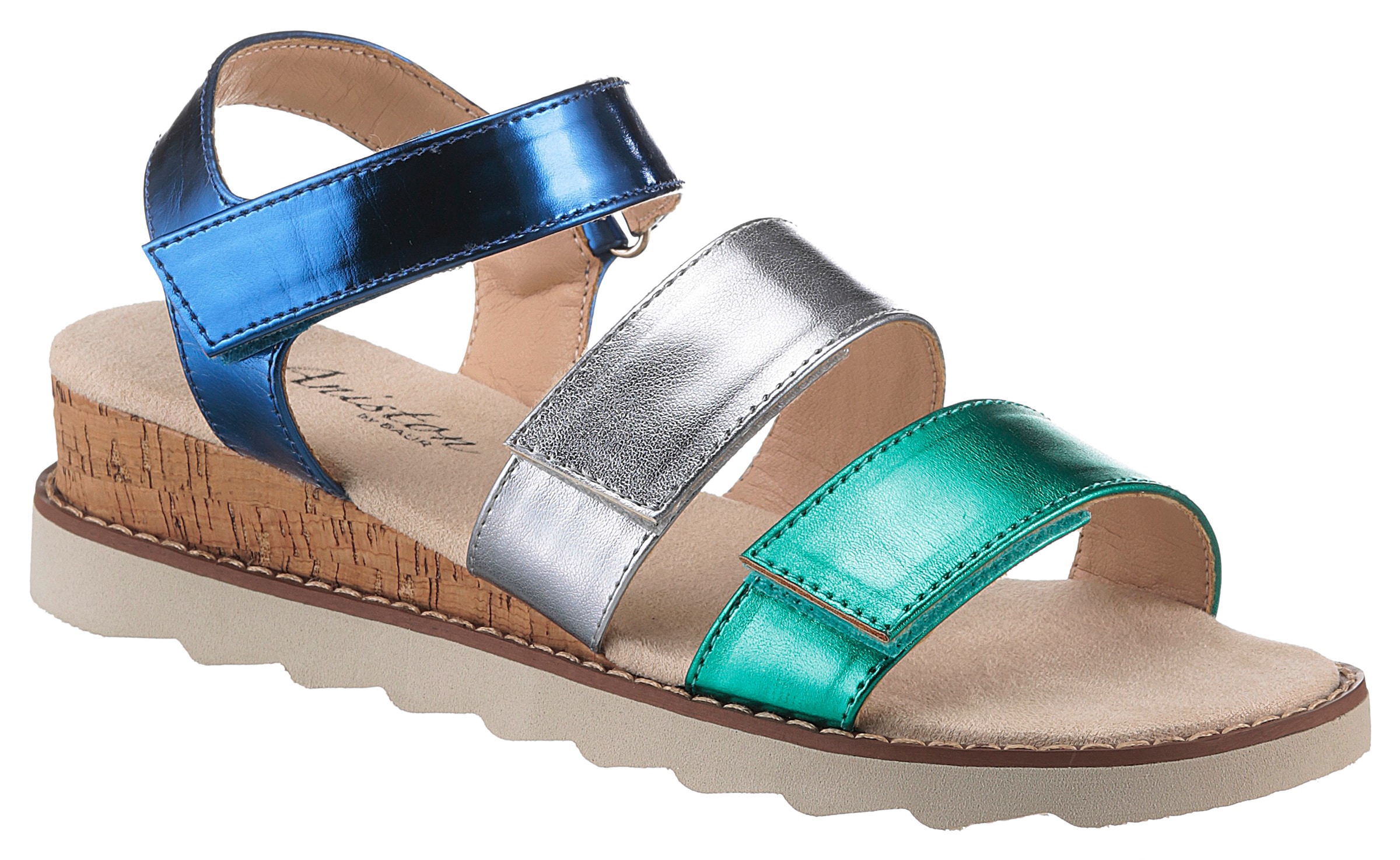 Aniston SHOES Keilsandalette, Sandale, Sommerschuh, Klettschuh, Metallic-Optik - NEUE KOLLEKTION