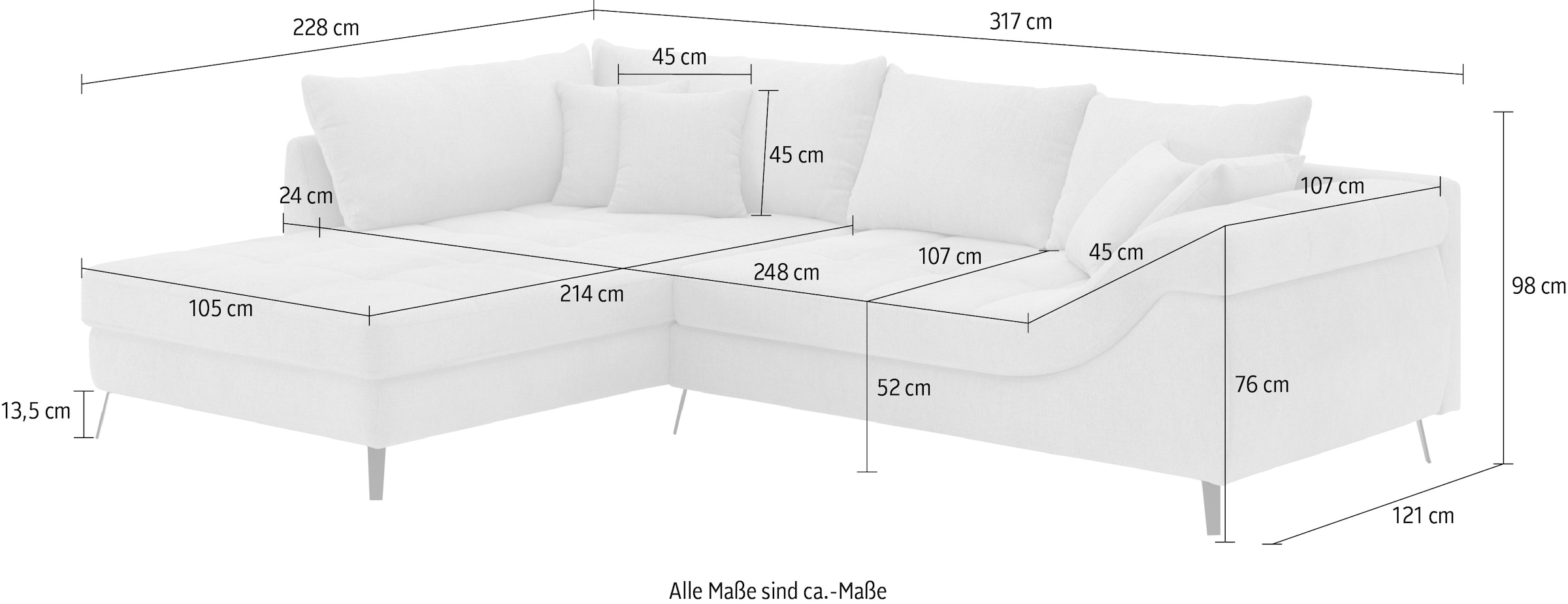 Mr. Couch Ecksofa »Portofino L-Form«, 4 Bezugsqualitäten, 13,5 cm hohe Metall-Profilfüße in matt-schwarz