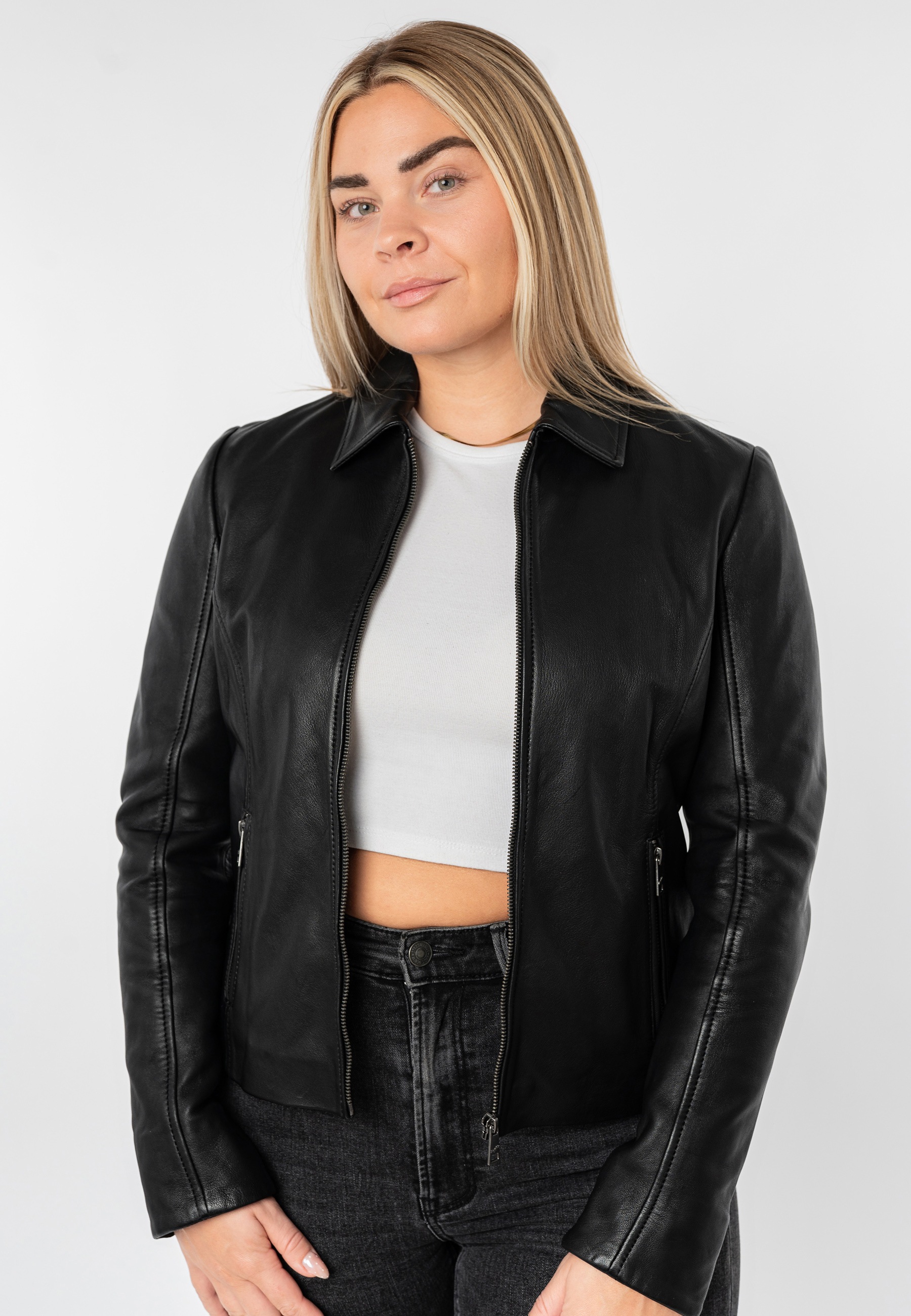 Mauritius Lederjacke "MWLoana" Bikerjacke mit Umlegekragen günstig online kaufen