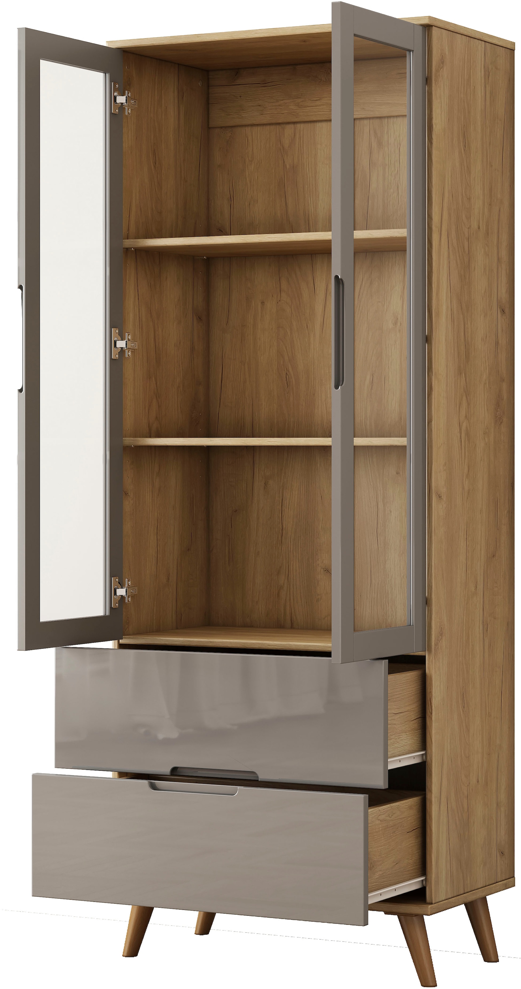 OTTO home Highboard »Lund« mit glänzenden Fronten, Glastüren, helles Holzdekor, Breite 70 cm