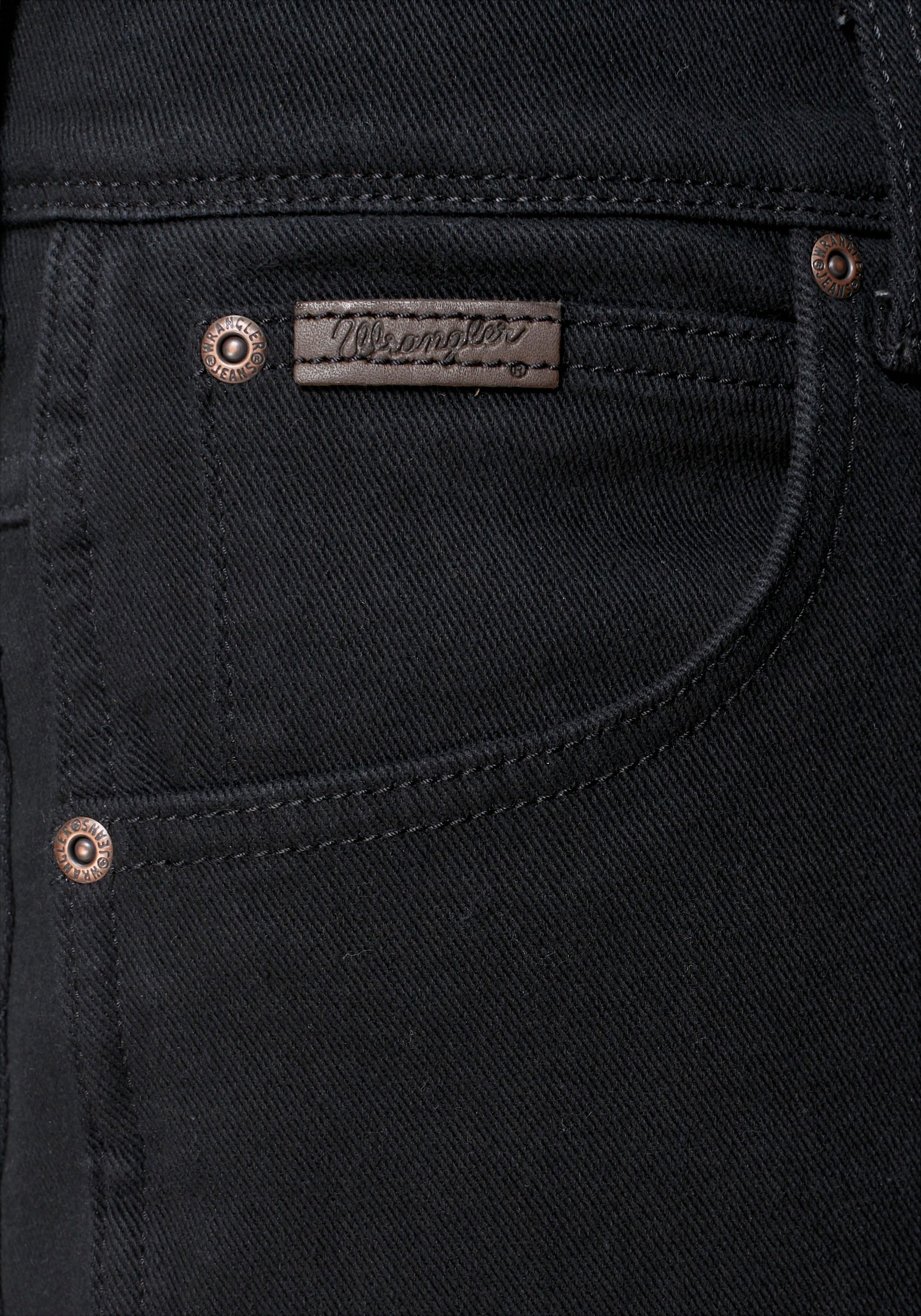 Gerade Jeans WRANGLER "Texas", Herren, Gr. 32, Länge 32, schwarz (schwarz overdye), Denim/Jeans, Obermaterial: 98% Baumwolle, 2% Elasthan, overdyed, Basic, regular fit lang, Jeans, Topseller 4