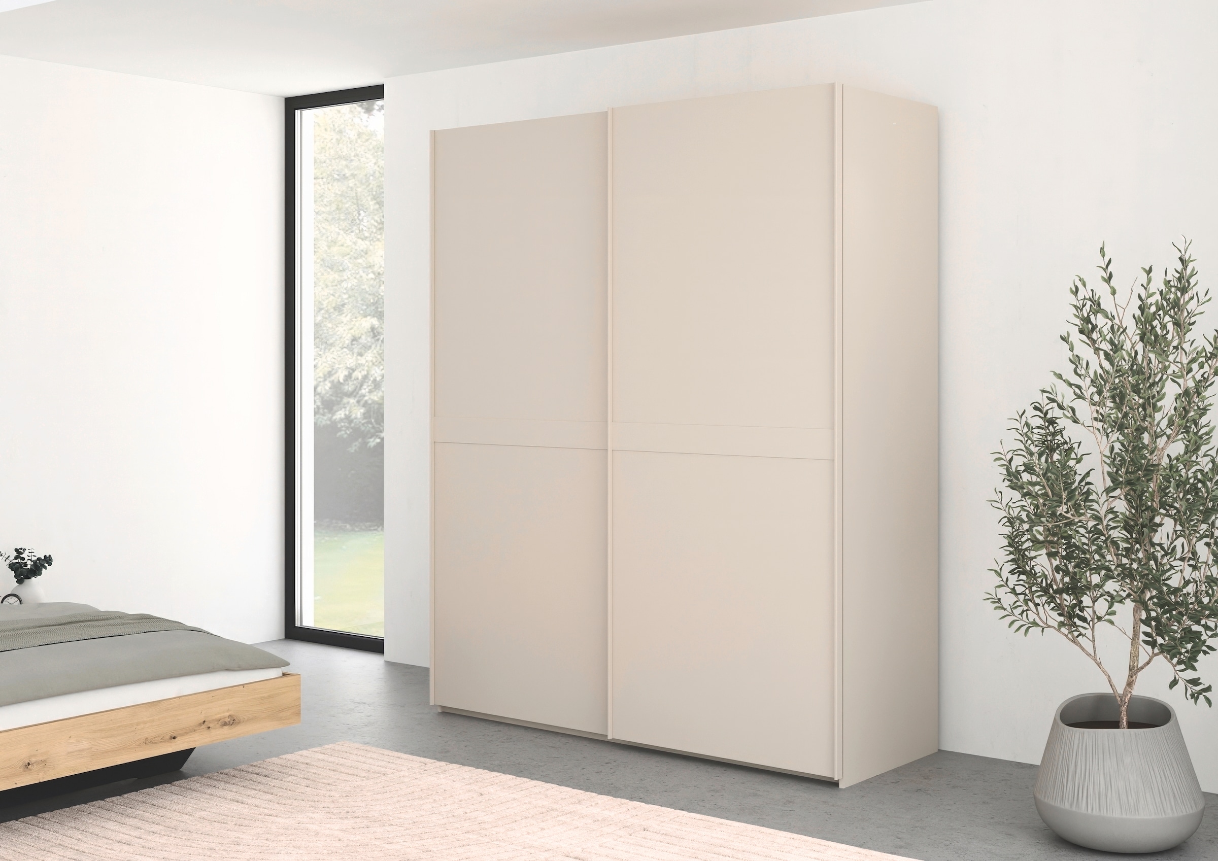 rauch Schwebetürenschrank »Kleiderschrank Schrank Garderobe Schlafzimmerschrank SCALE-LINE« edle Optik mit Bauchbinde in Korpusfarbe Dekorfront MADE IN GERMANY