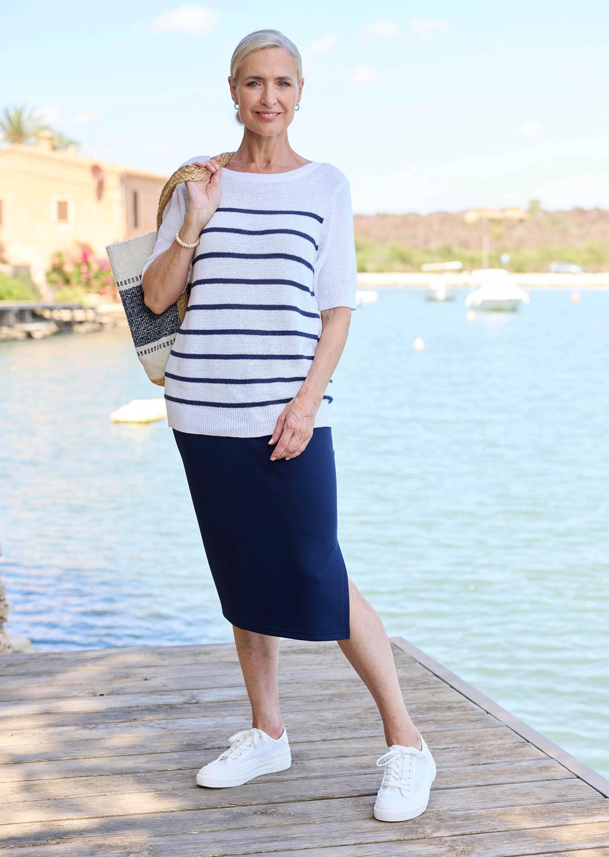 GOLDNER Rundhalspullover »Kurzgröße Maritimer Pullover, U-Boot-Ausschnitt«