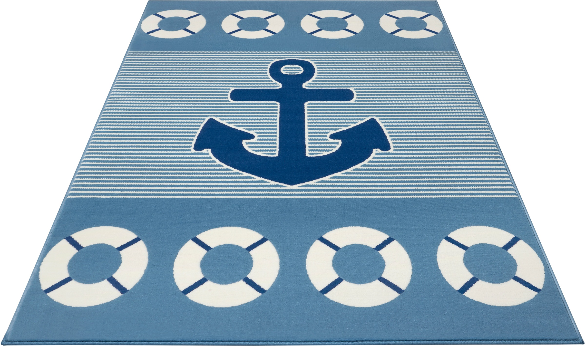 HANSE Home Kinderteppich »Take a Cruise«, rechteckig, 9 mm Höhe, Motiv Anker, Rettungsring, Maritim, Kurzflor