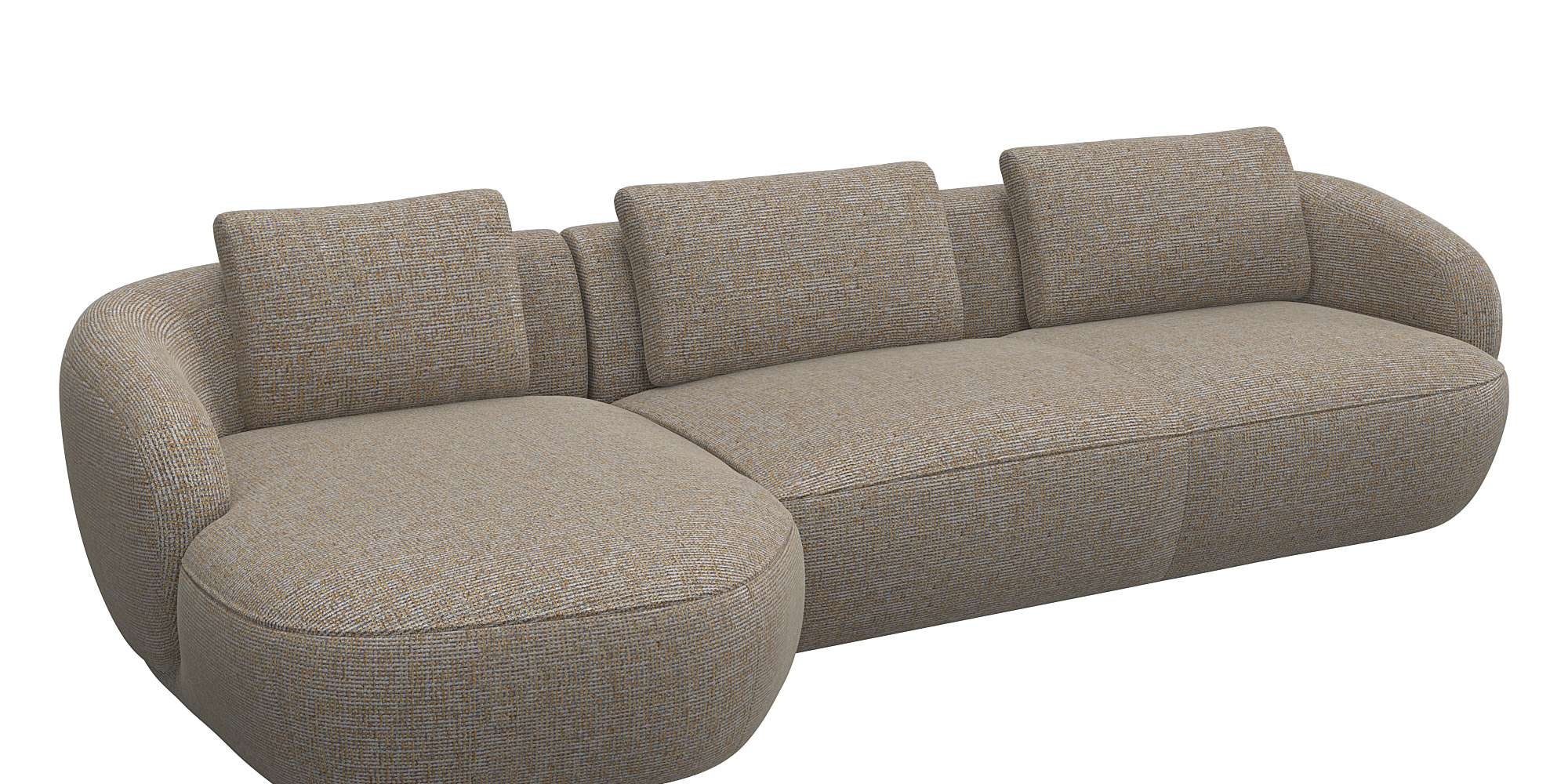 FLEXLUX Wohnlandschaft »Torino, rund, L-Form, Sofa-Ecke mit Recamiere, Longchair-Sofa«, Modernes, organisches Sofa-Design, Kaltschaum, Wellenunterfederung