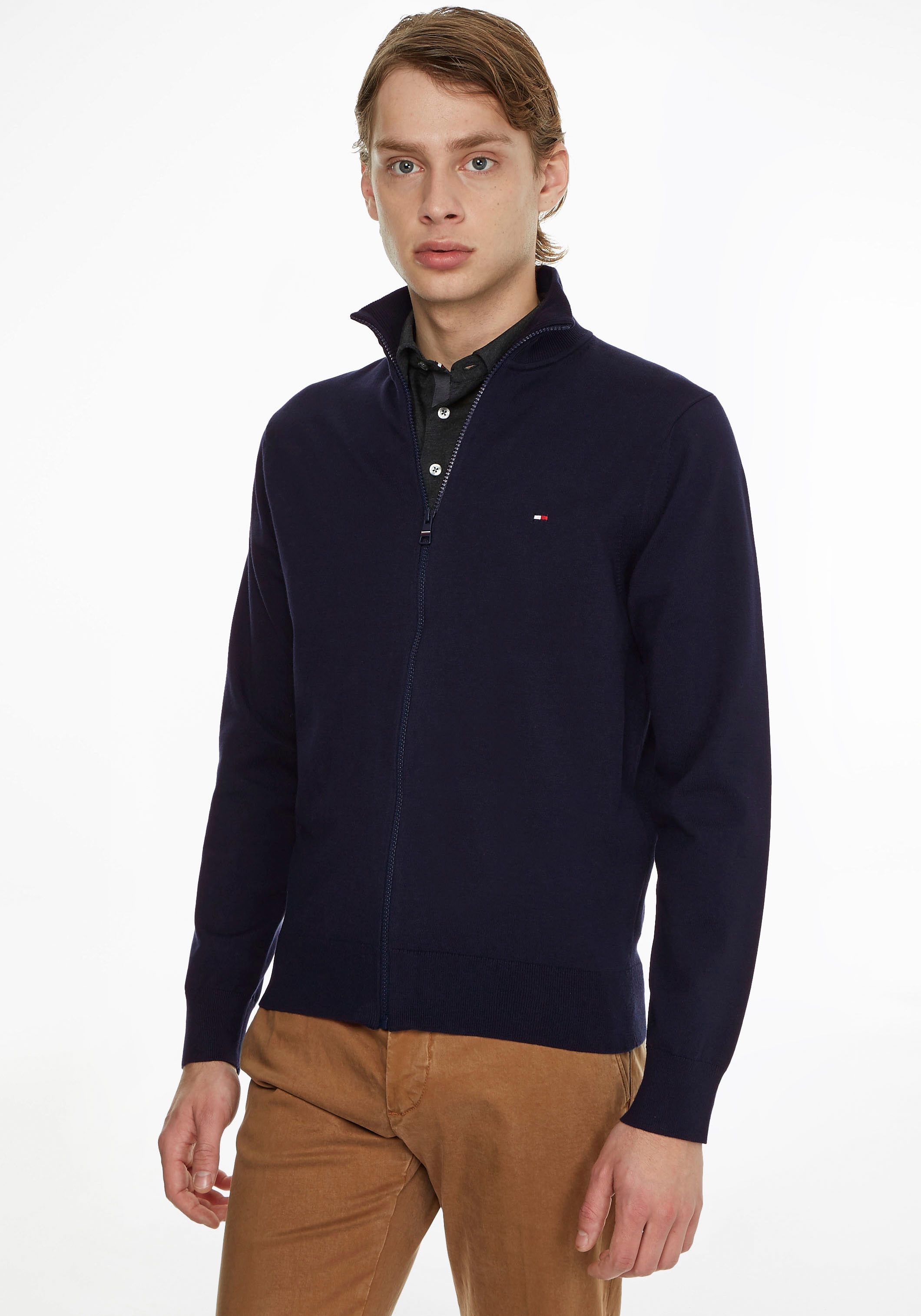 Tommy Hilfiger Strickjacke »1985 ZIP THROUGH«, mit Rippbündchen