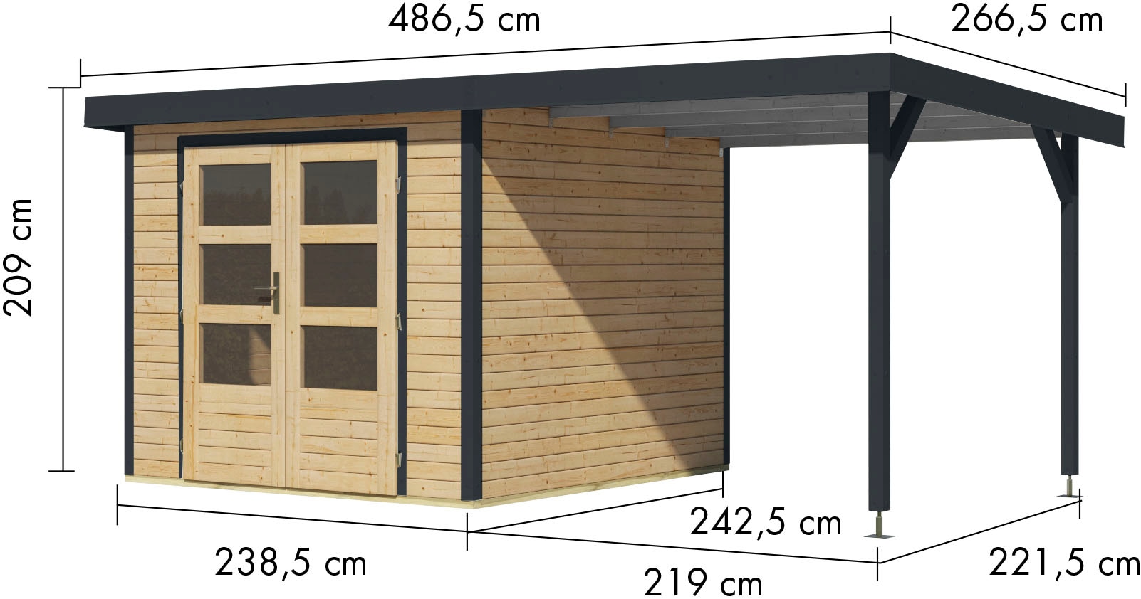 Karibu Gartenhaus »Jupiter 3,5«, in verschiedenen Farben, mit Anbaudach 2,35 m breit
