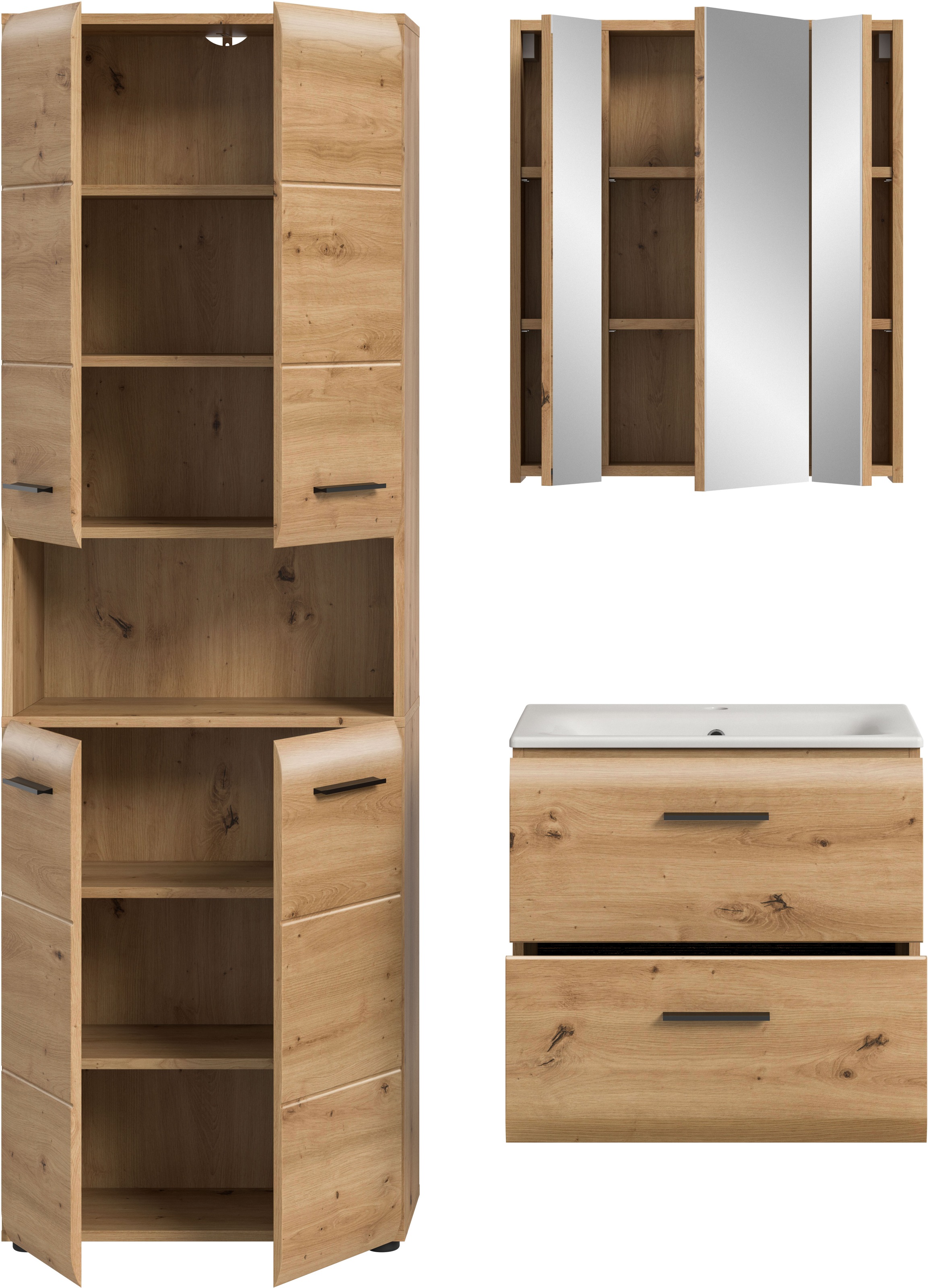 INOSIGN Badezimmer-Set, (Set, 4 St.), Florenz, Badkombination 4-tlg.,Artisan Oak NB, inkl. Waschbecken
