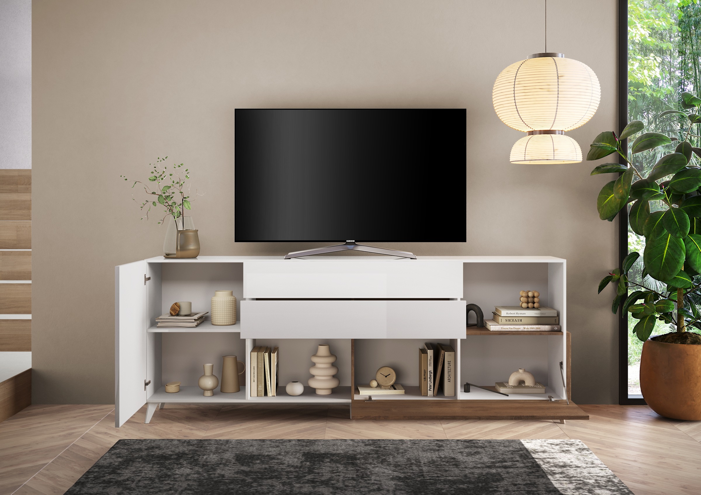 INOSIGN Sideboard »Monaco Breite 241 cm, Anrichte mit 1 Tür, 1 Klappe u. 2 Schubkästen«, Kommode, Soft/Self Closing