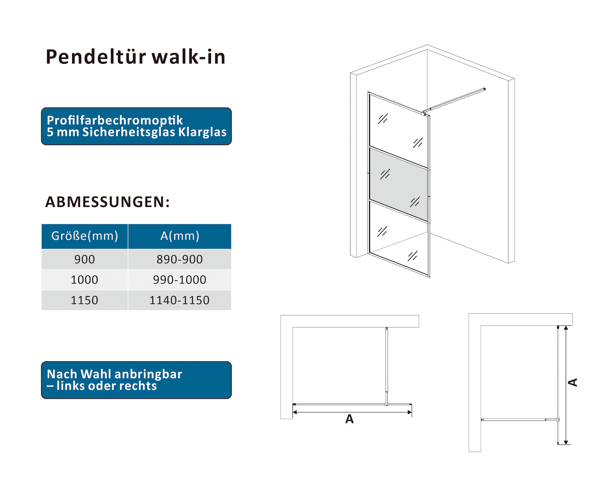 welltime Walk-in-Dusche Milchglaseinsätze für perfekten Sichtschutz