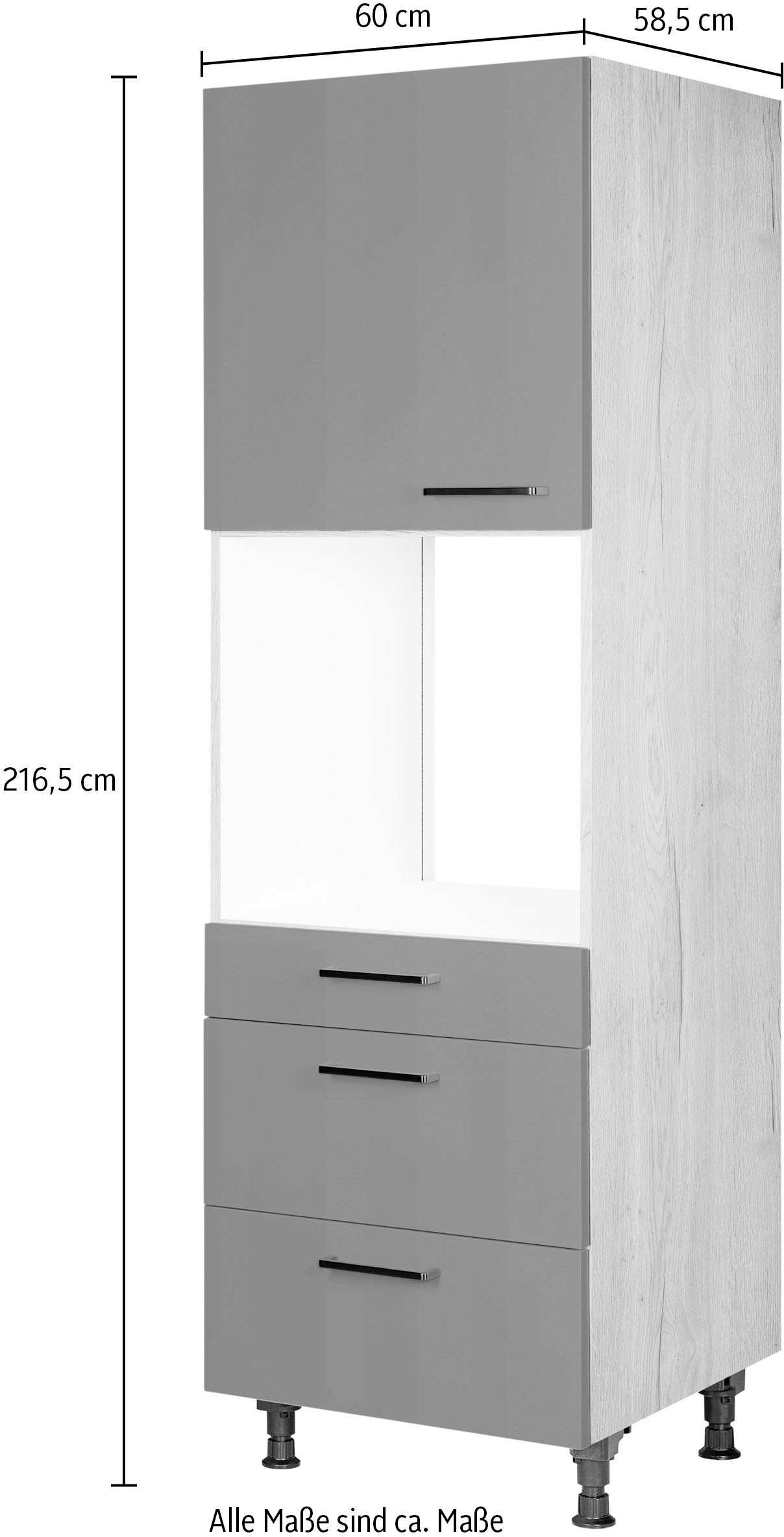 nobilia® Backofenumbauschrank »"Easytouch", Ausrichtung wählbar, mit Schublade und zwei Auszügen und«, einer Tür, vormontiert, Breite/Höhe: 60/216,6 cm