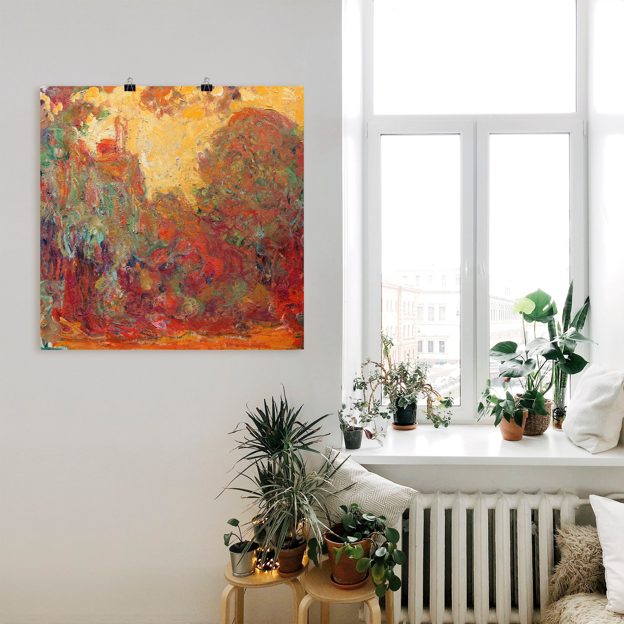 Artland Wandbild "Das Haus in Giverny Komposition in rot", Gegenstandslos, günstig online kaufen