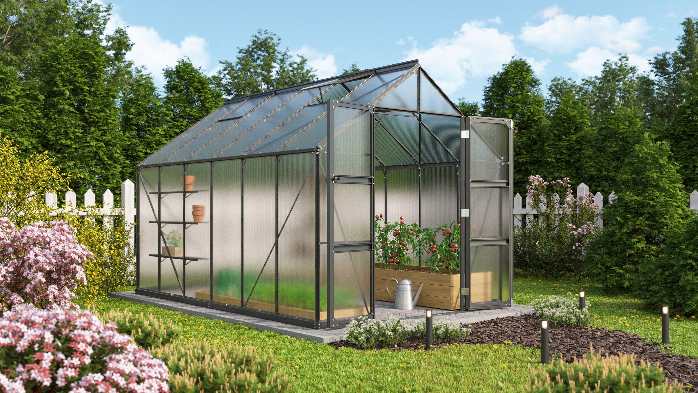 Vitavia Gewächshaus »Domus 9900«, mit Doppelschwingtüren und bodentiefer Türschwelle, 4 mm Hohlkammer