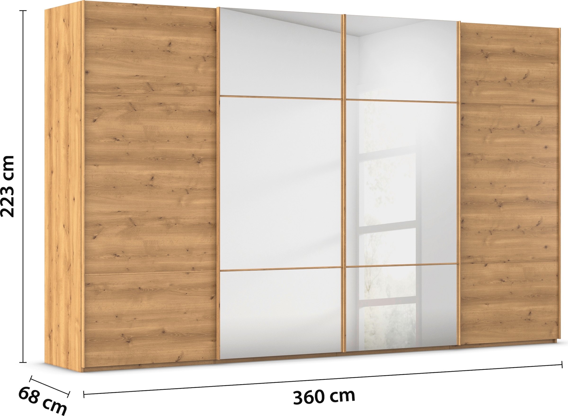 rauch Schwebetürenschrank »Kleiderschrank Schrank Garderobe Schlafzimmerschrank SCALE-TRIO«, edle dreigeteilte Front mit 2 Zierleisten und Spiegel MADE IN GERMANY