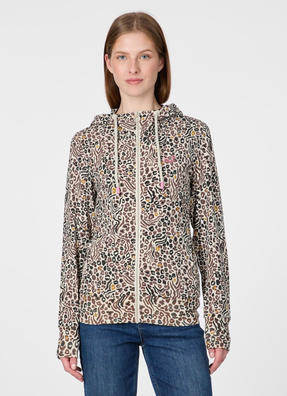 Sweatjacke RAGWEAR "PAYA PRINT", Damen, Gr. M, braun, Sweatware, Obermaterial: 48% Viskose, 47% Polyester, 5% Elasthan, bedruckt, normal, Rundhals, Sweatjacken Sweatjacke, Bestseller aus dünner Viskosemischung und Allover-Print