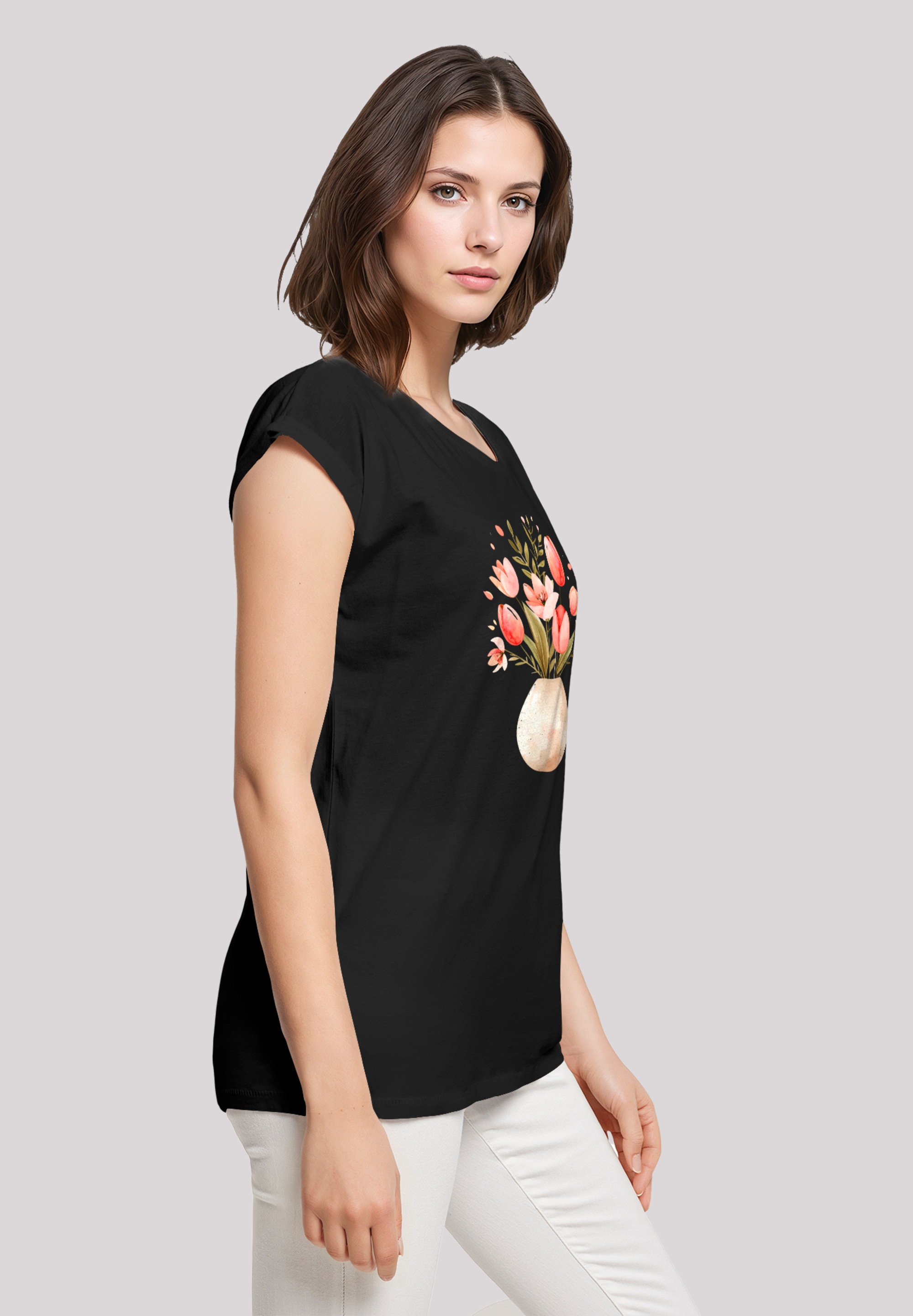 F4NT4STIC T-Shirt »Rosa Frühlingsblumenstrauß in Vase«, Premium Qualität