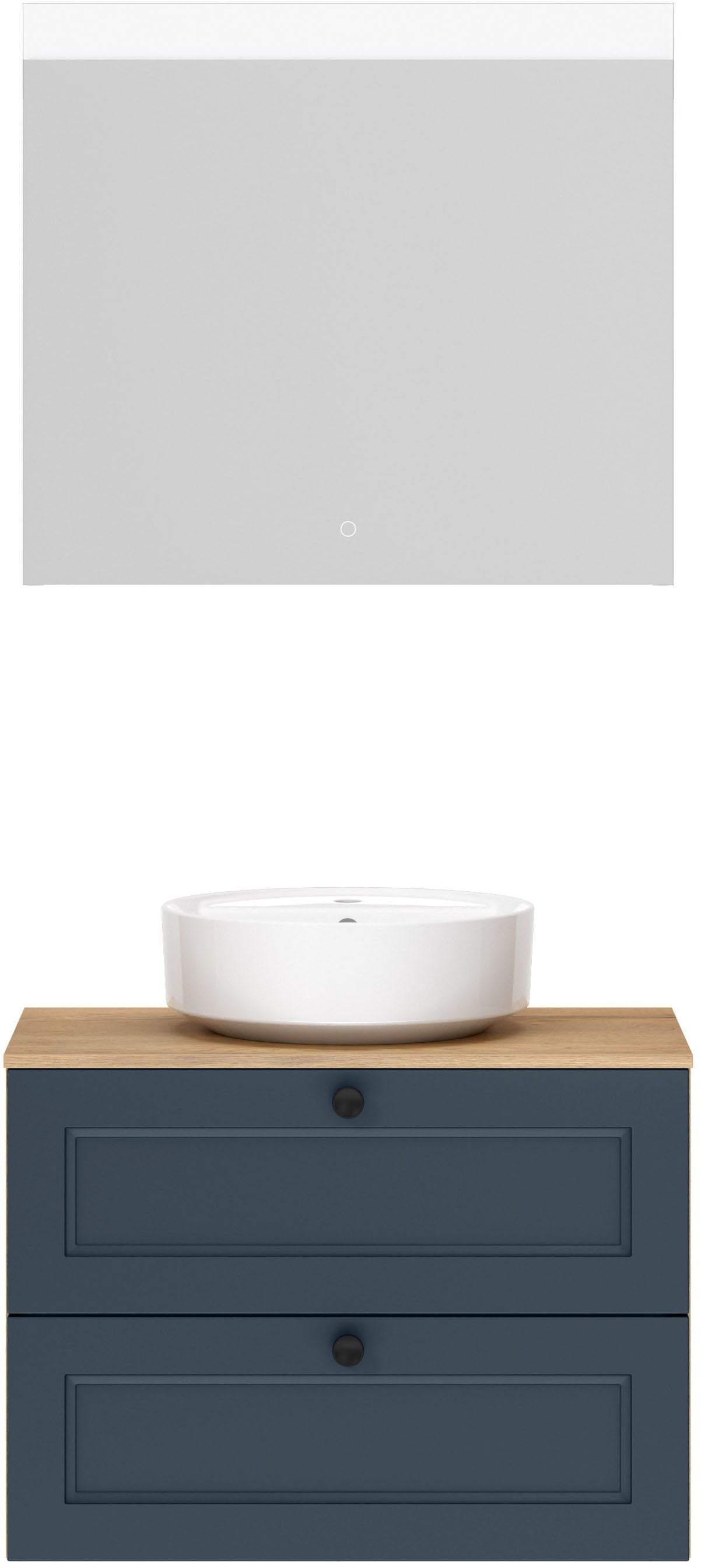 nobilia "Cascada" Set, inkl. Aufsatzwaschbecken und beleuchtetem Spiegel mit Touch-Sensor, 2 Stk. tlg.