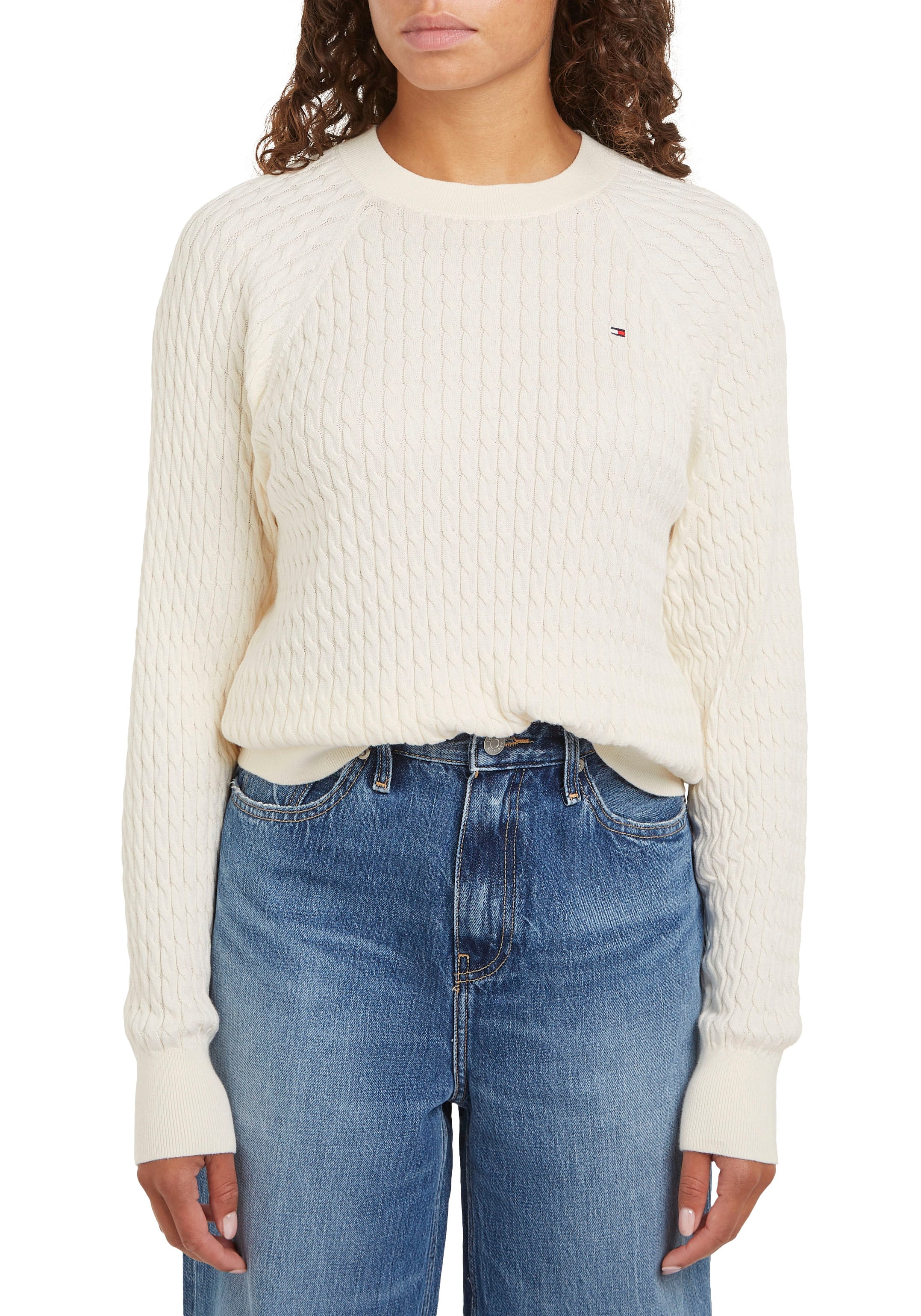 Tommy Hilfiger Rundhalspullover »CO CABLE C-NK SWEATER«, mit Zopfmuster