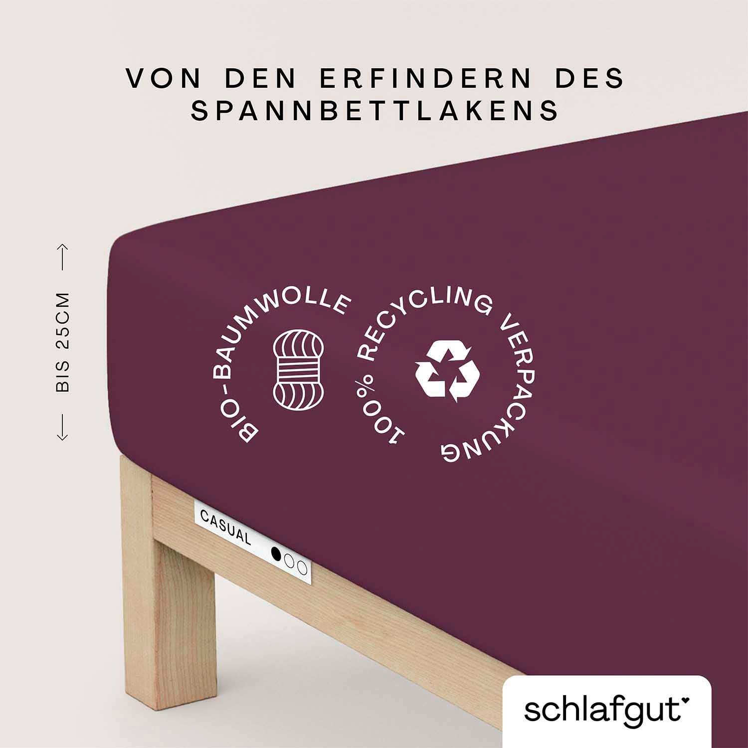Schlafgut Spannbettlaken "CASUAL Bettlaken 100% gekämmte Bio-Baumwolle, 150 g/m², Spannbetttuch" Bettlaken bis 25 cm Höhe, langlebig, weich, Antipilling-Ausrüstung