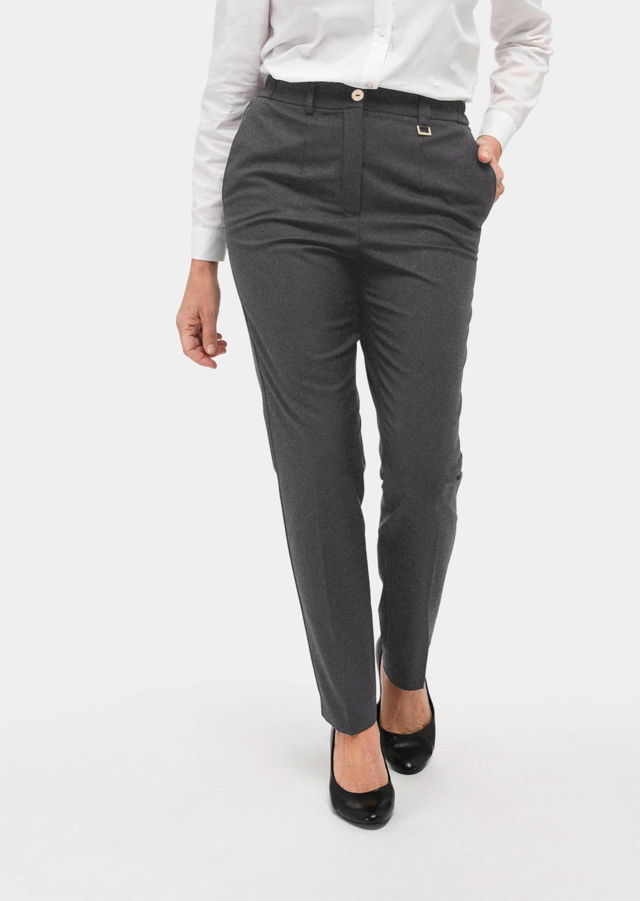 Stoffhose GOLDNER "Bequeme Hose LOUISA COMFORT+ mit Bügelfalte", Damen, Gr. 48, N-Gr, grau (anthrazit), Obermaterial: 63% Polyester PES. 34% Viskose CV. 3% Elasthan EL., Hosen Stoffhose 3