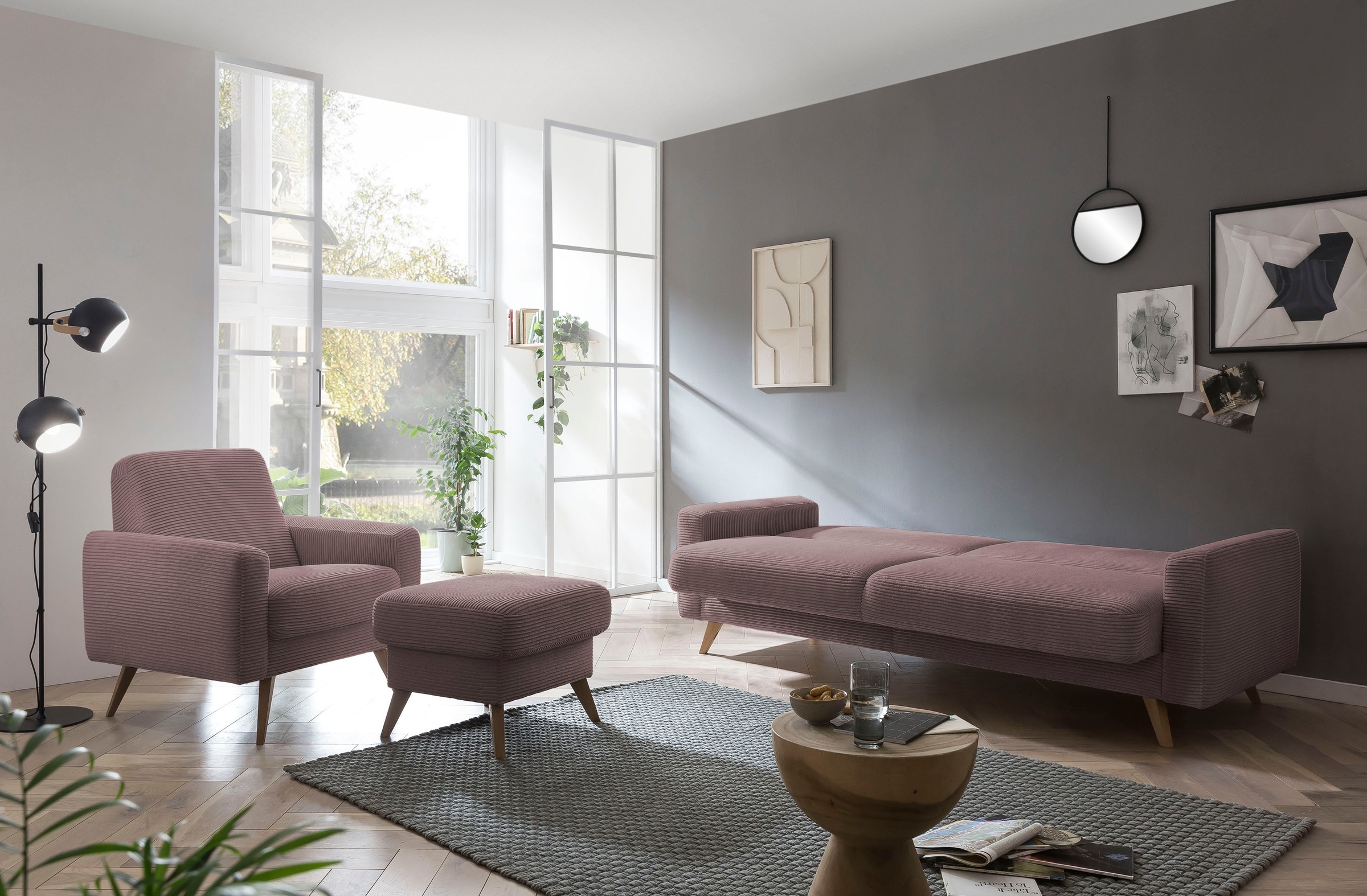 exxpo - sofa fashion 3-Sitzer »Samso, elegant und bequem, aktueller Cord Bezug, Kippcouch«, hochwertige Verarbeitung, Schlafsofa inkl. Bettfunktion und Bettkasten