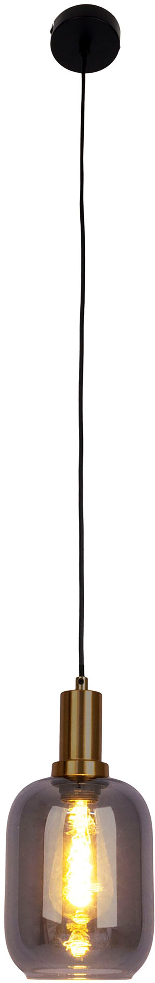 "NÄVE Pendelleuchte ""Fumo"", schwarz, 1, Ø 21,1cm H: 150cm, 1 Stk., Leuchten, aus Metall in Schwarz und Gold und Rauchglas, Ø ca. 22 cm, Höhe 150