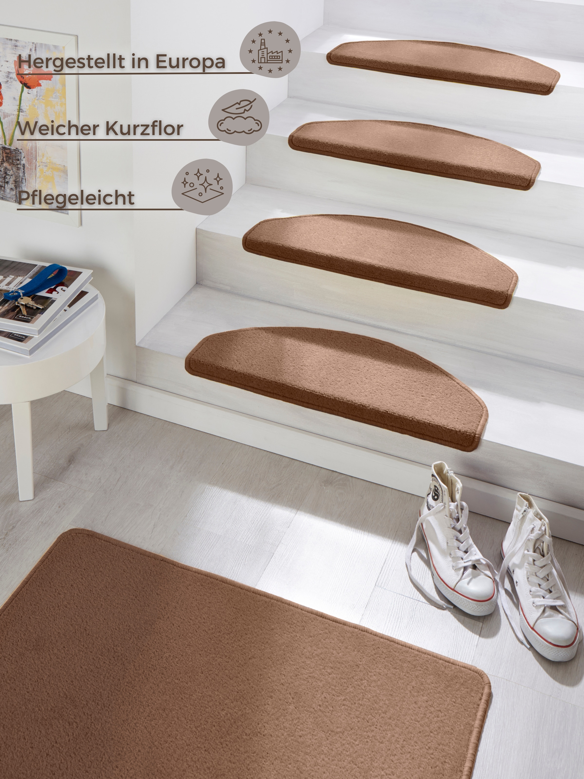 HANSE Home Stufenmatte »Fancy«, halbrund, 7 mm Höhe, 15 Stück, Treppenmatten, Selbstklebend, Stufenteppich, Treppenstufen