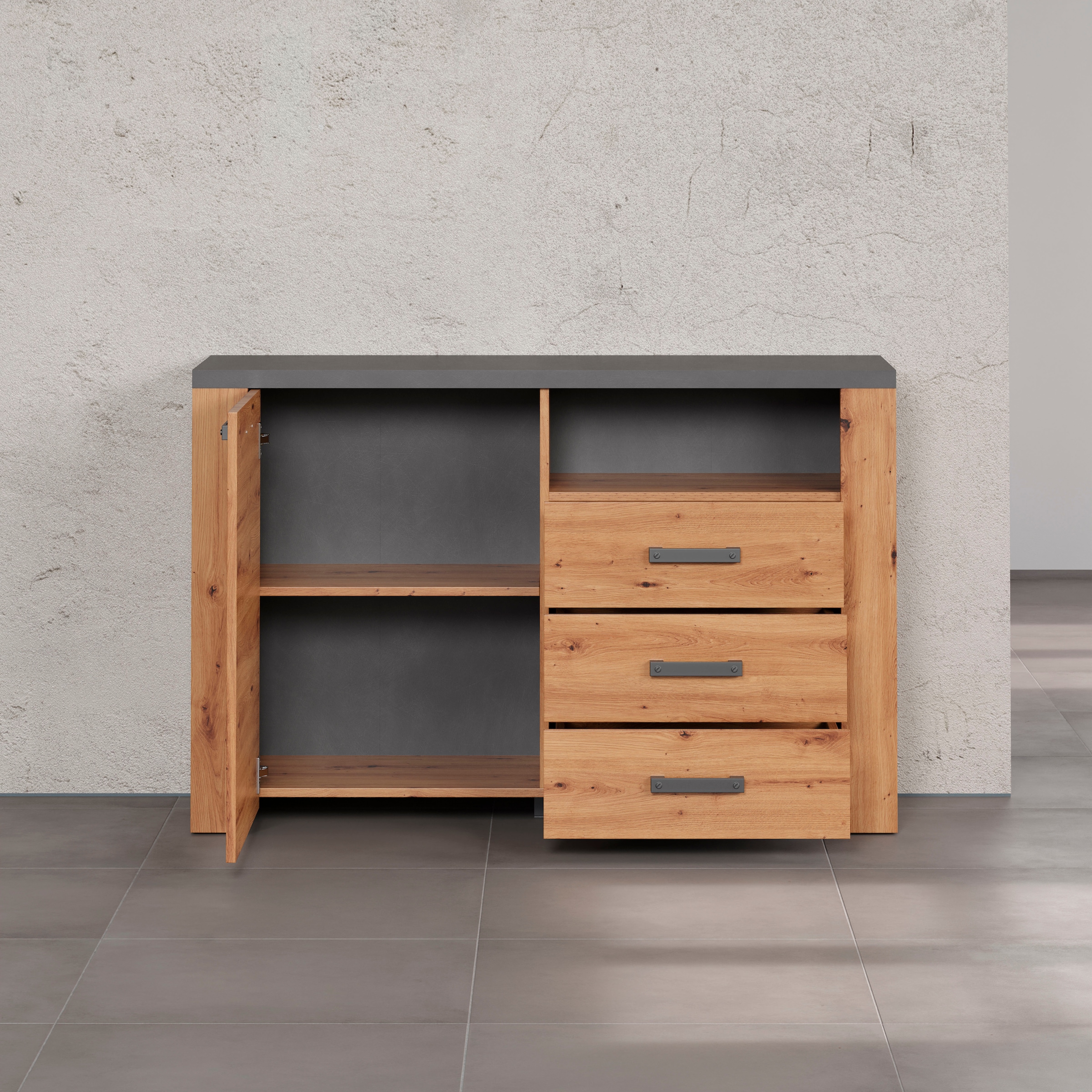 Home affaire Sideboard »Ambres«, (1 St.), matte Echtholzoptik, ca. Maße BxH: 127x83 cm, TV Schrank, Eiche